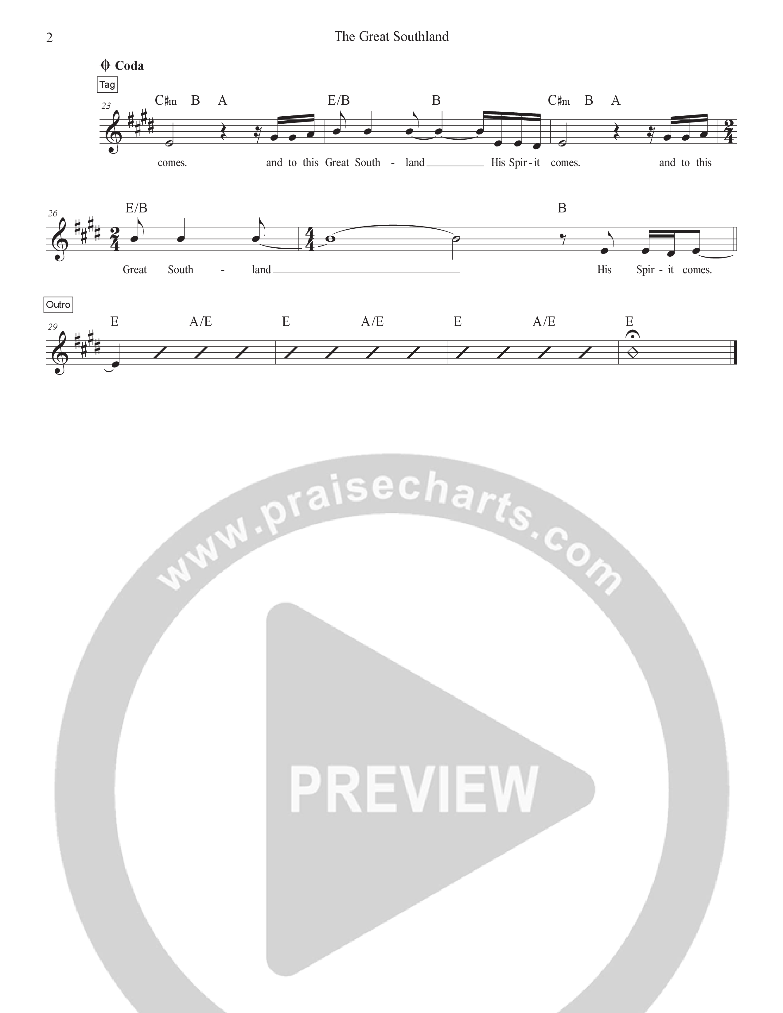 The Great Southland Lead Sheet Melody (Hillsong Worship)