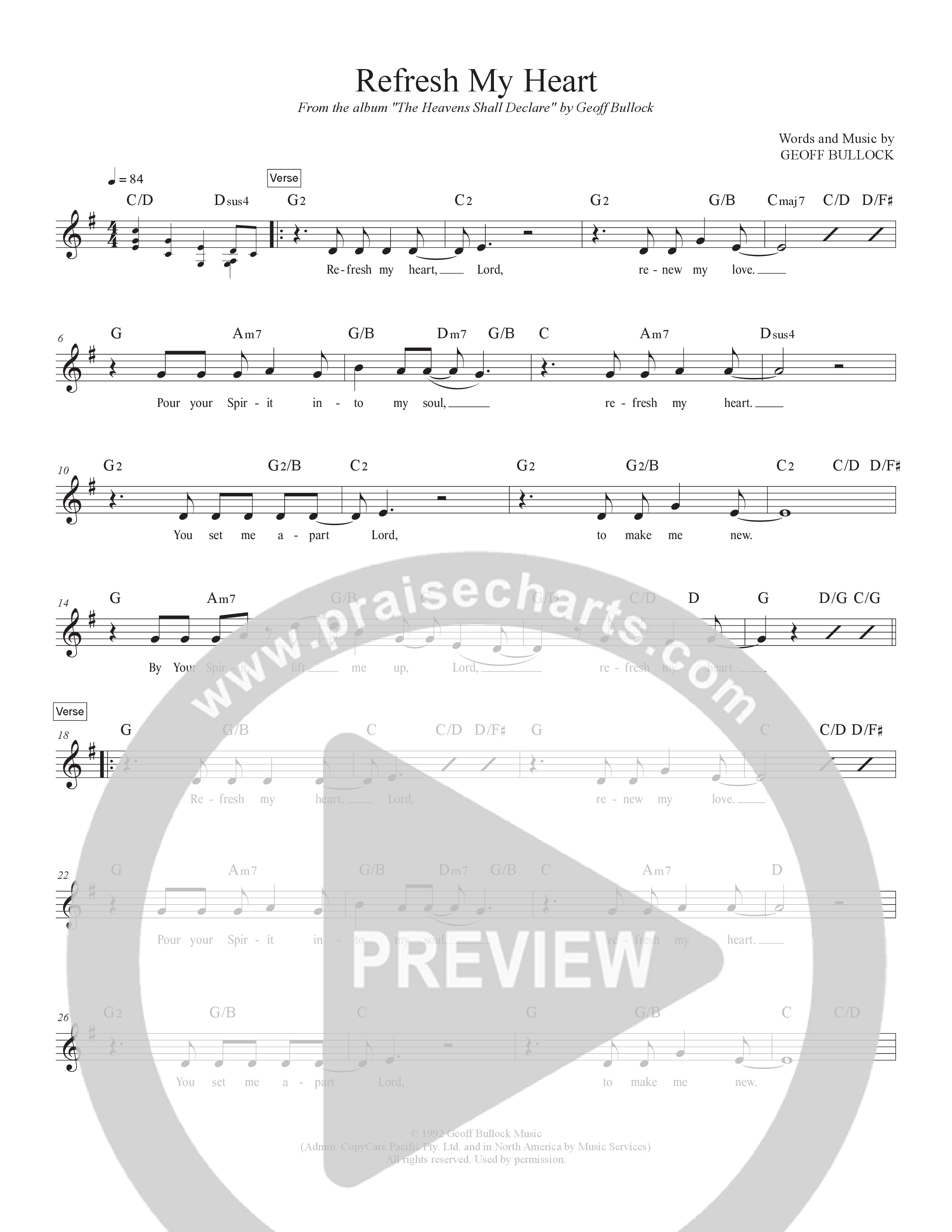 Refresh My Heart Lead Sheet Melody (Hillsong Worship)