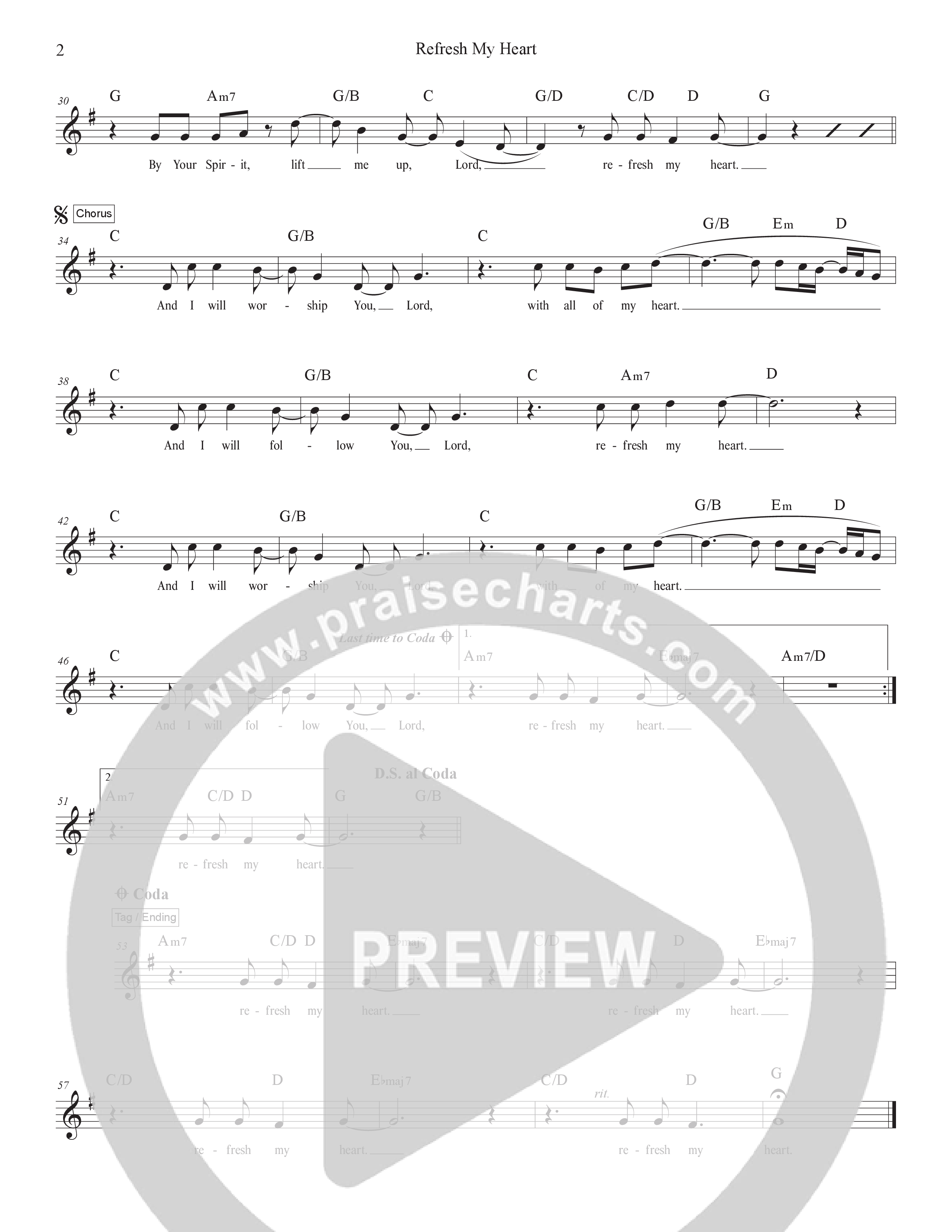 Refresh My Heart Lead Sheet Melody (Hillsong Worship)