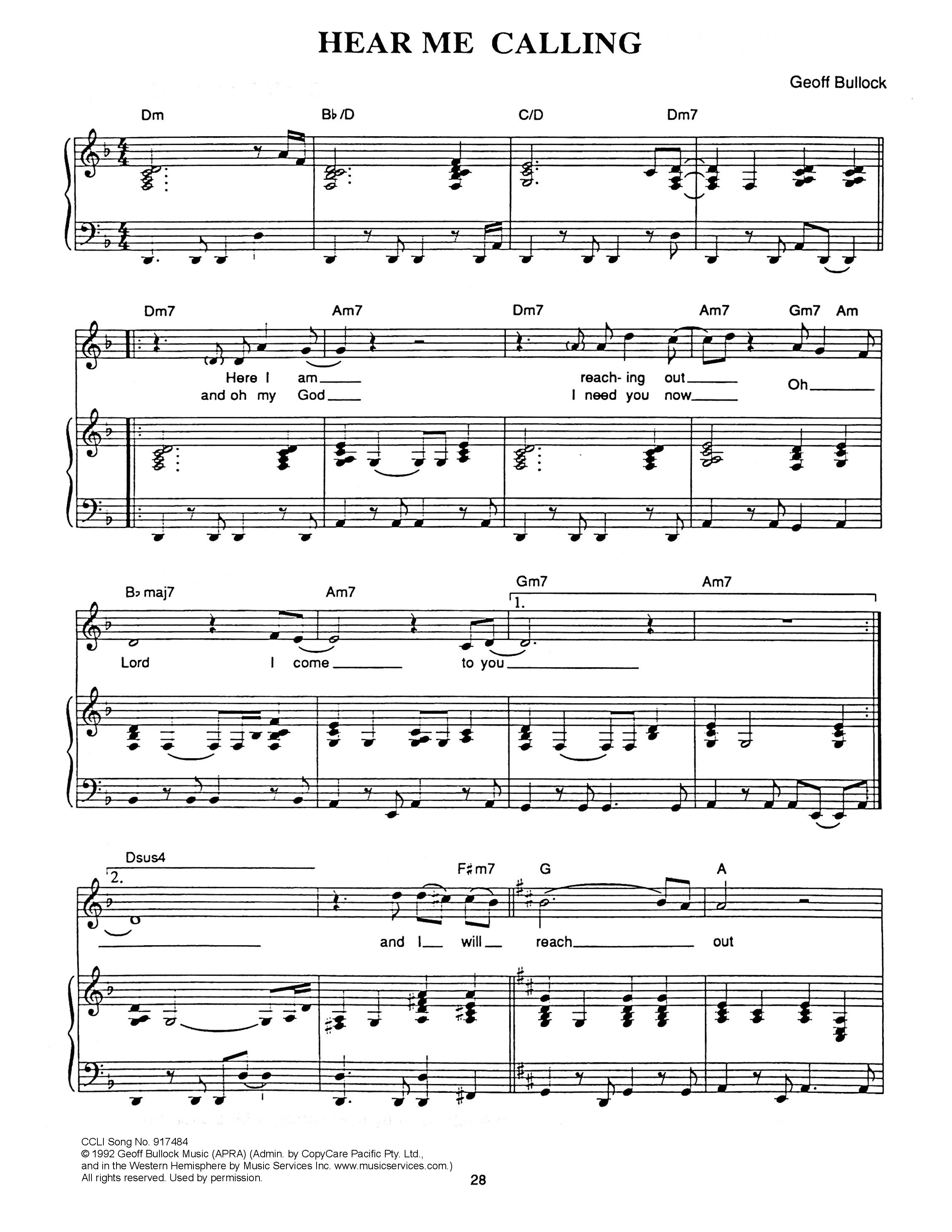 Hear Me Calling Piano/Melody (Hillsong Worship)