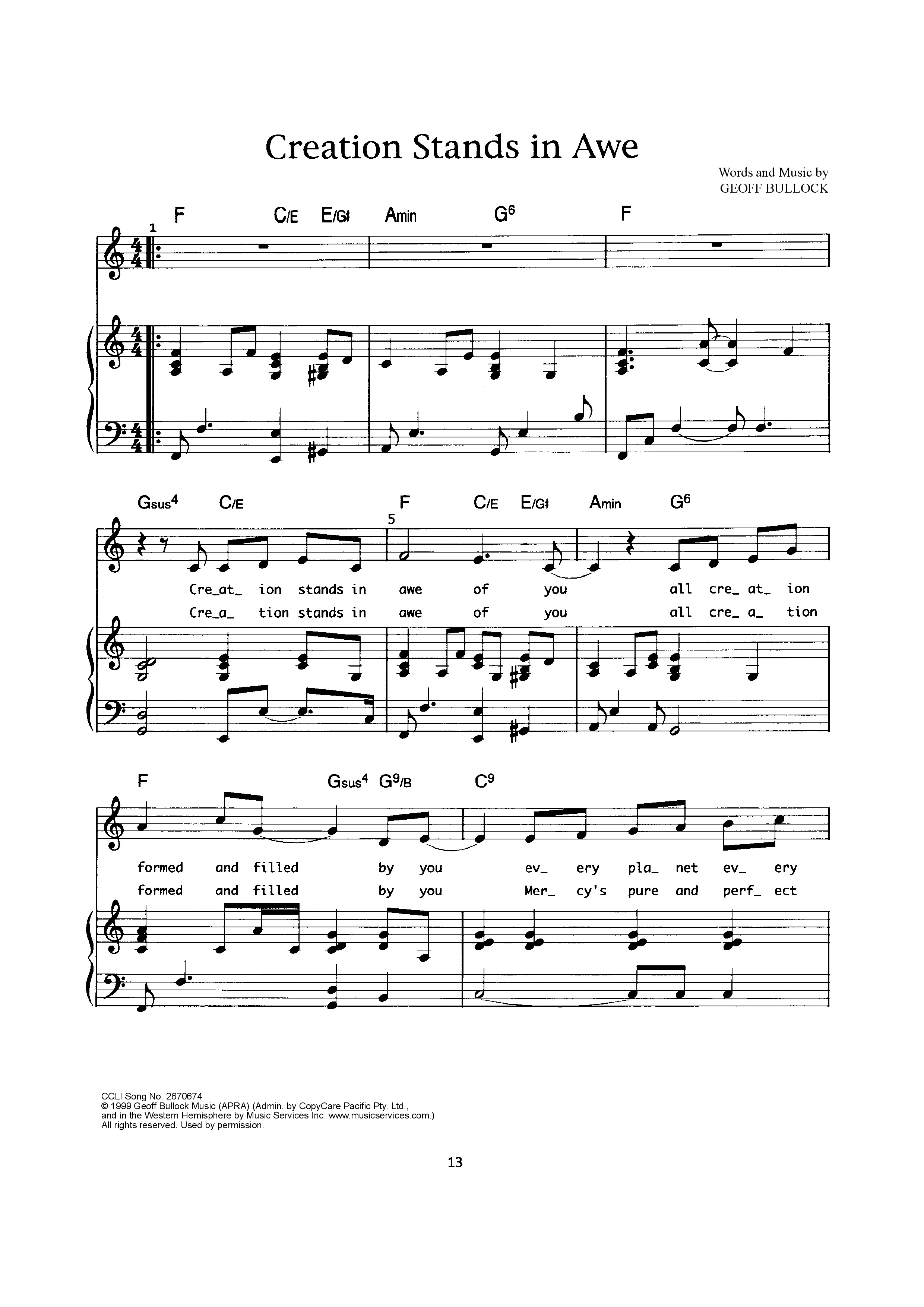 Creation Stand In Awe Piano/Melody (Geoff Bullock)