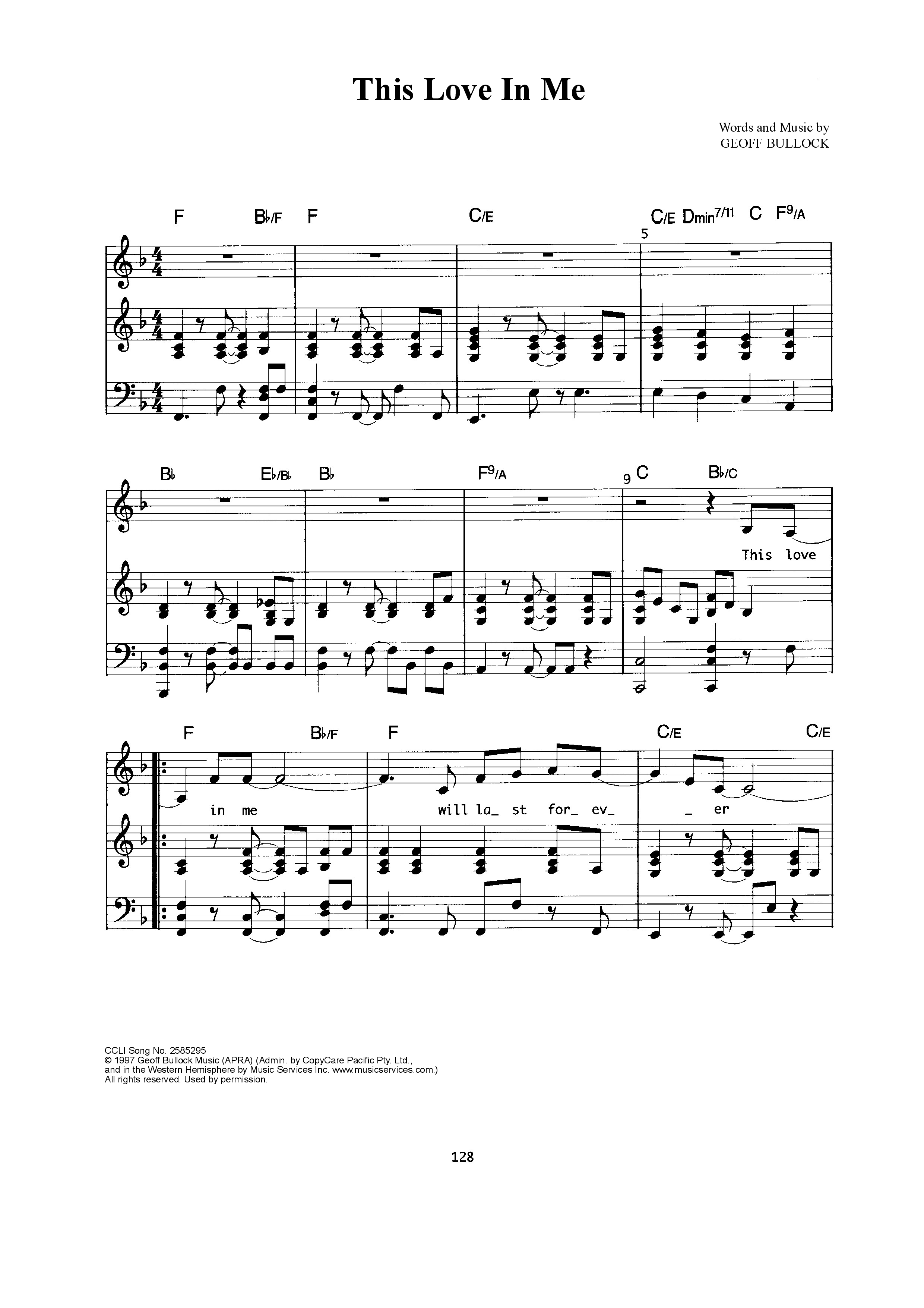 This Love In Me Piano/Melody (Geoff Bullock)