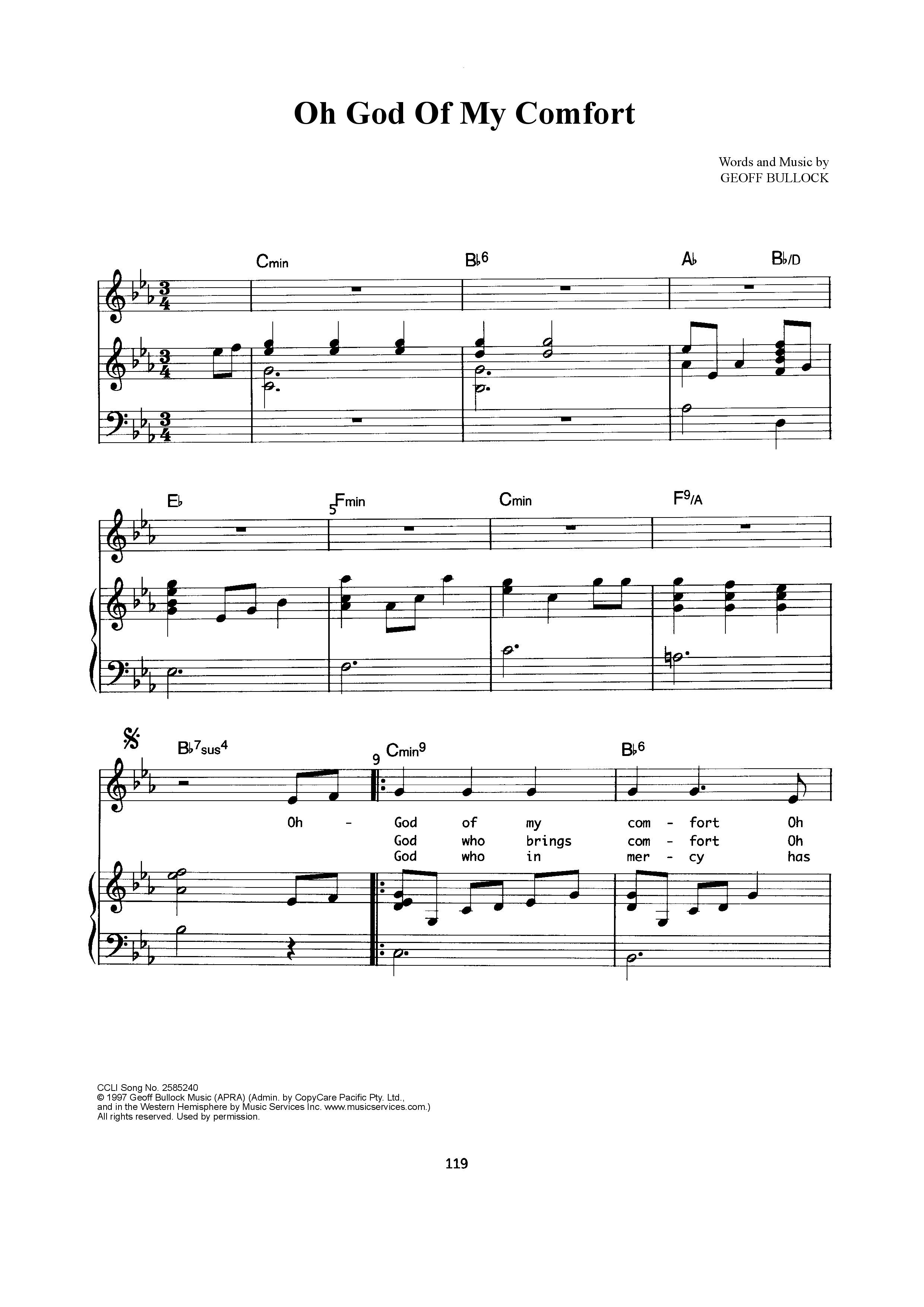Oh God Of My Comfort Piano/Melody (Geoff Bullock)