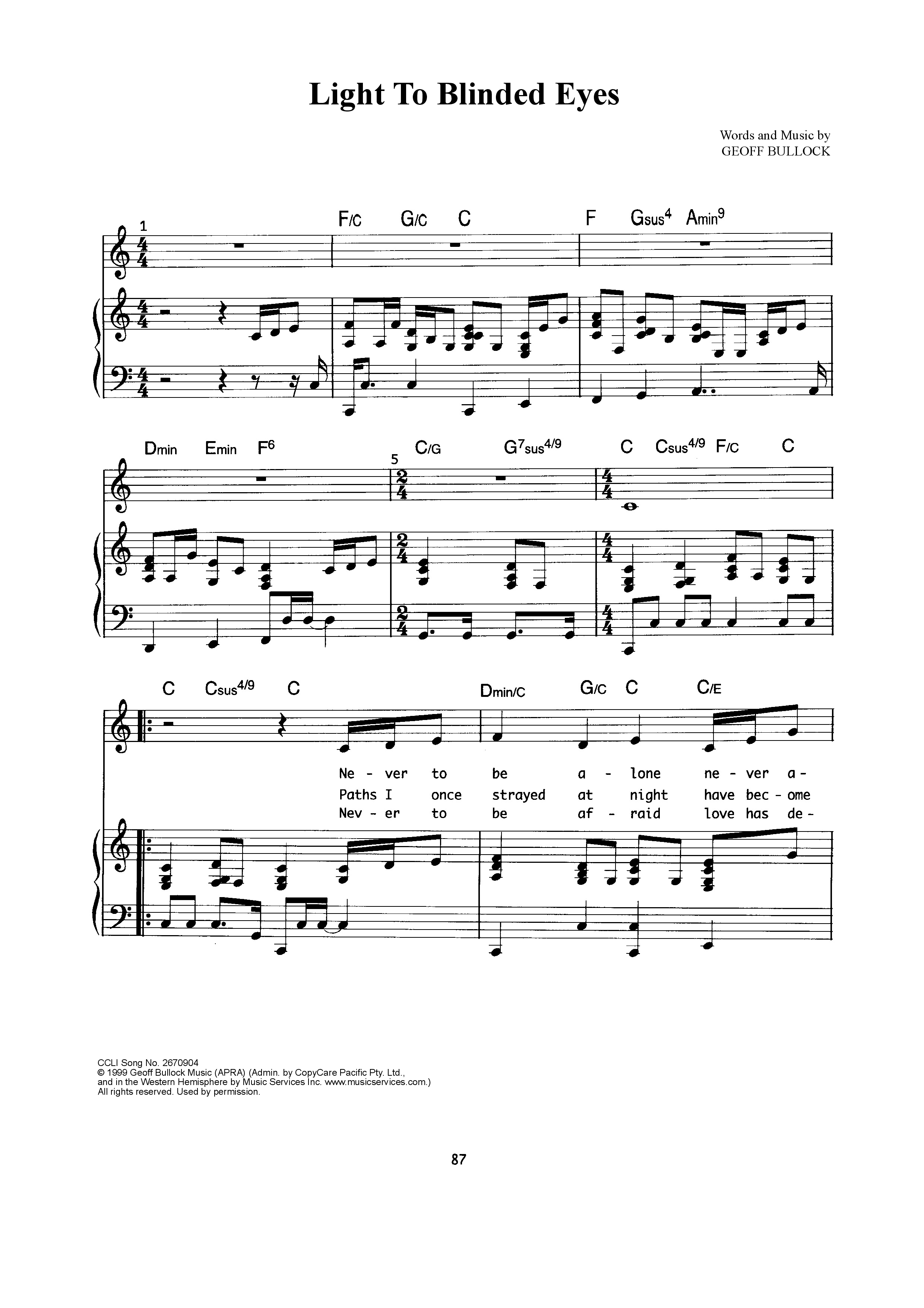 Light To Blinded Eyes Piano/Melody (Geoff Bullock)