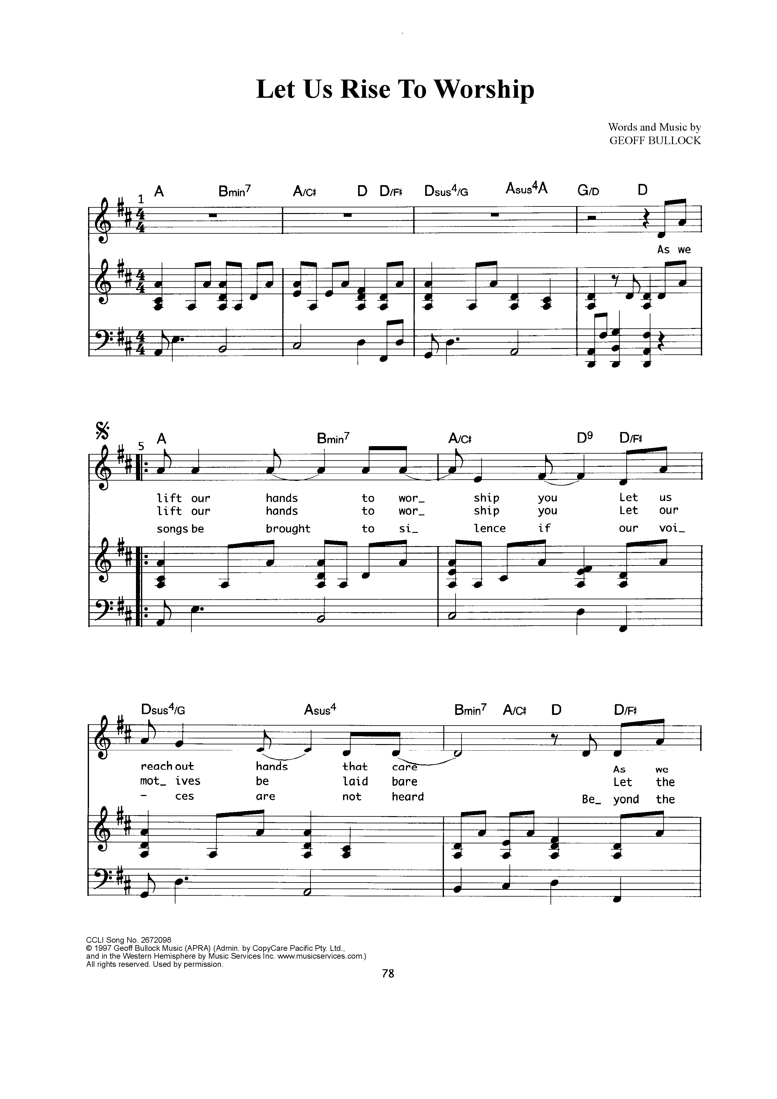 Let Us Rise To Worship Piano/Melody (Geoff Bullock)