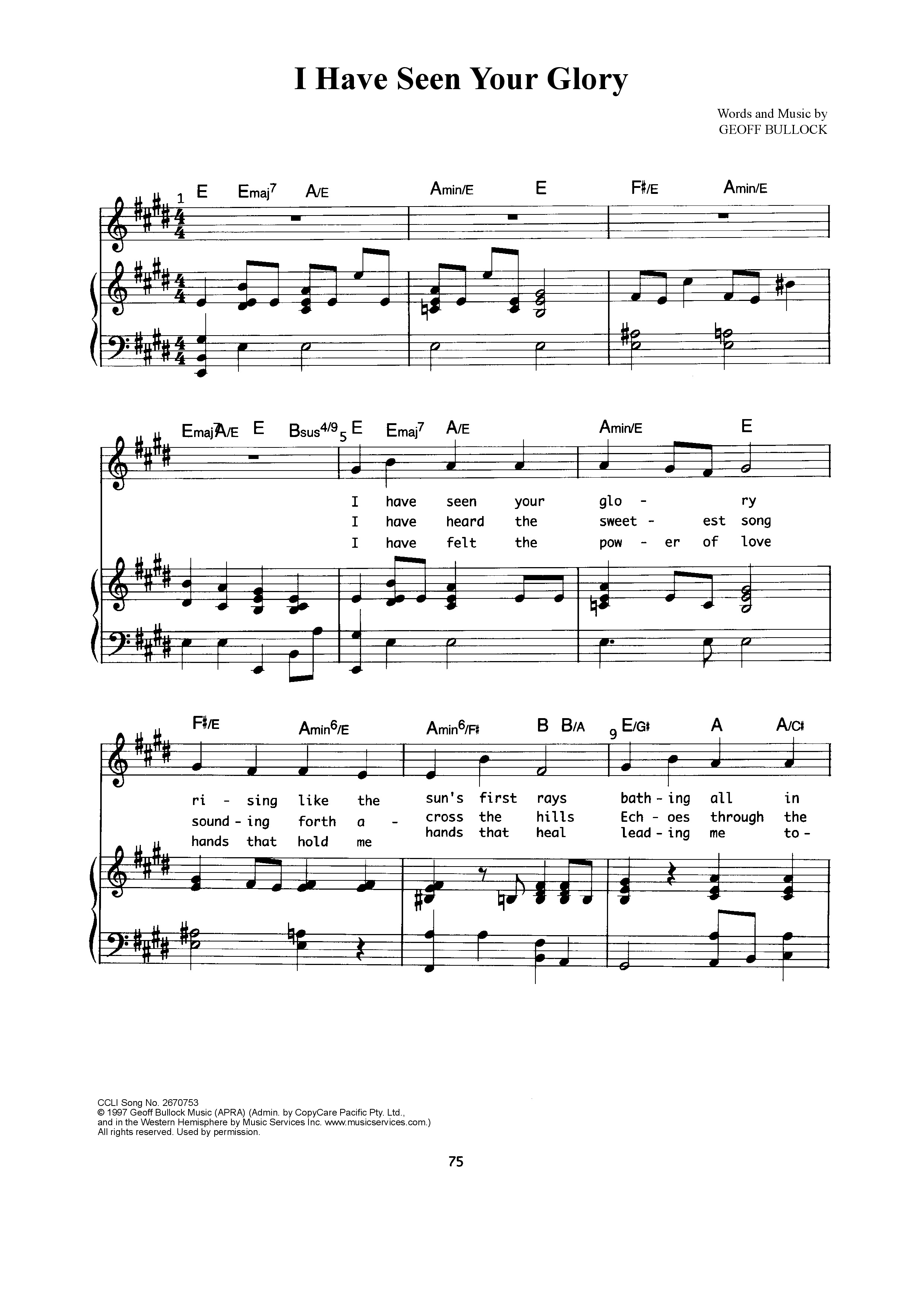 I Have Seen Your Glory Piano/Melody (Geoff Bullock)