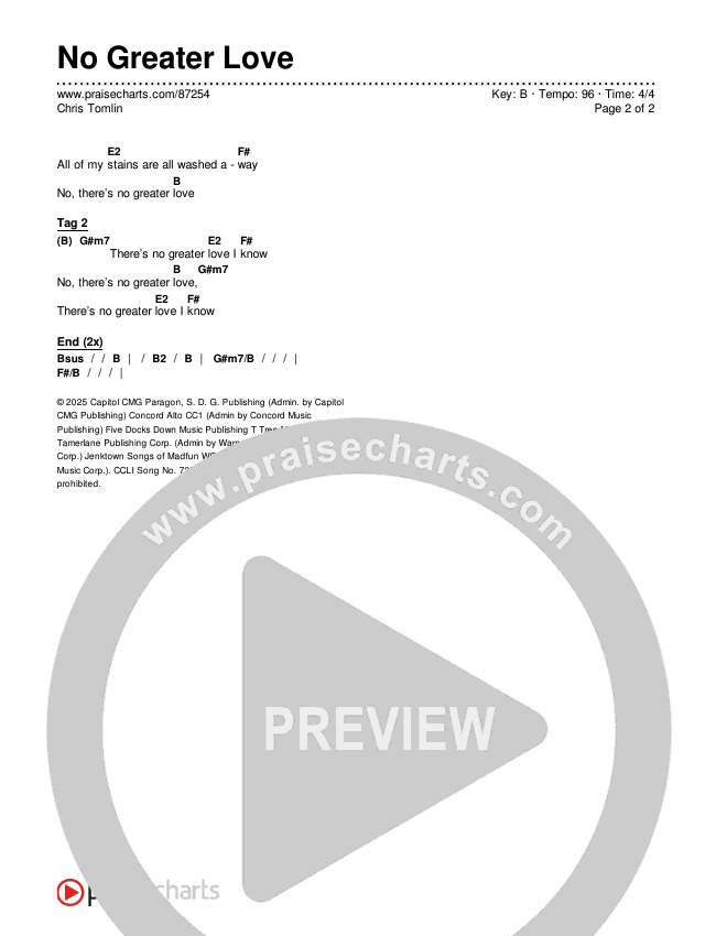 No Greater Love Chords & Lyrics (Chris Tomlin)