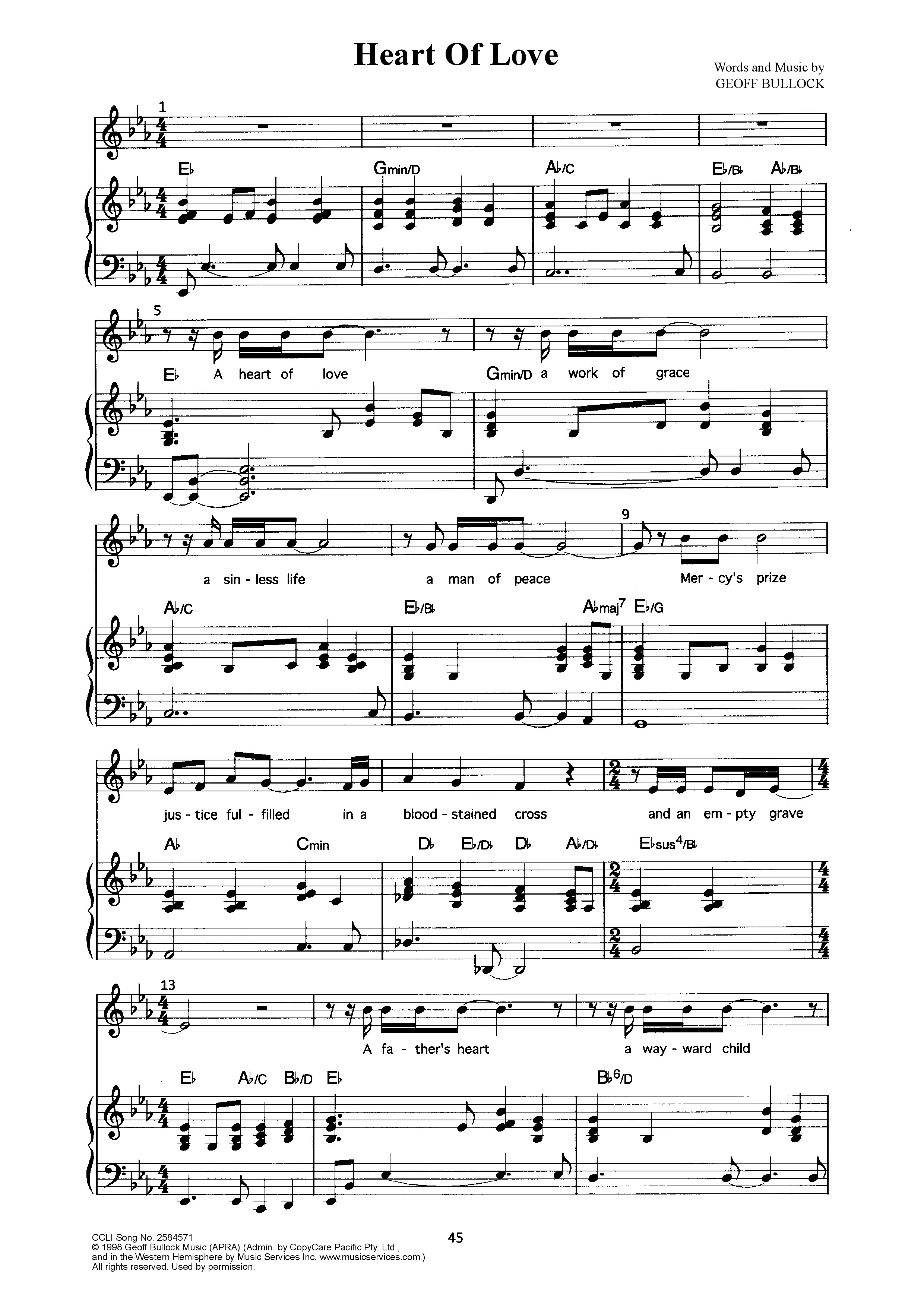 Heart Of Love Piano/Melody (Geoff Bullock)