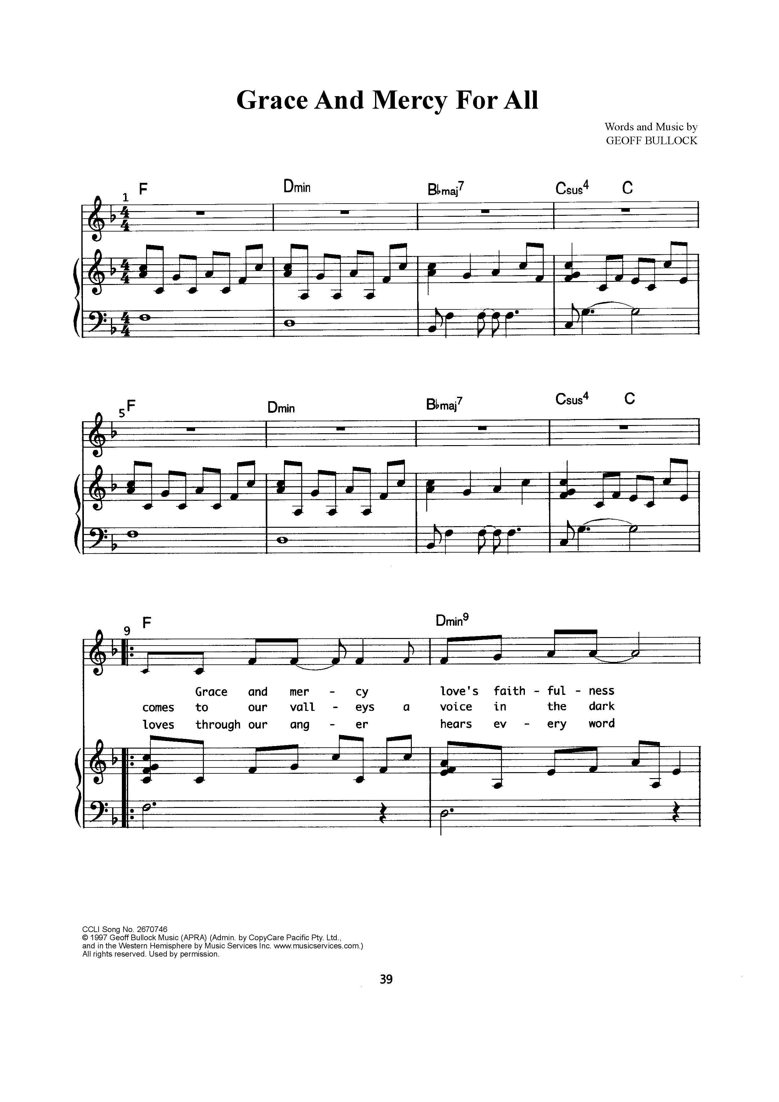 Grace And Mercy For All Piano/Melody (Geoff Bullock)