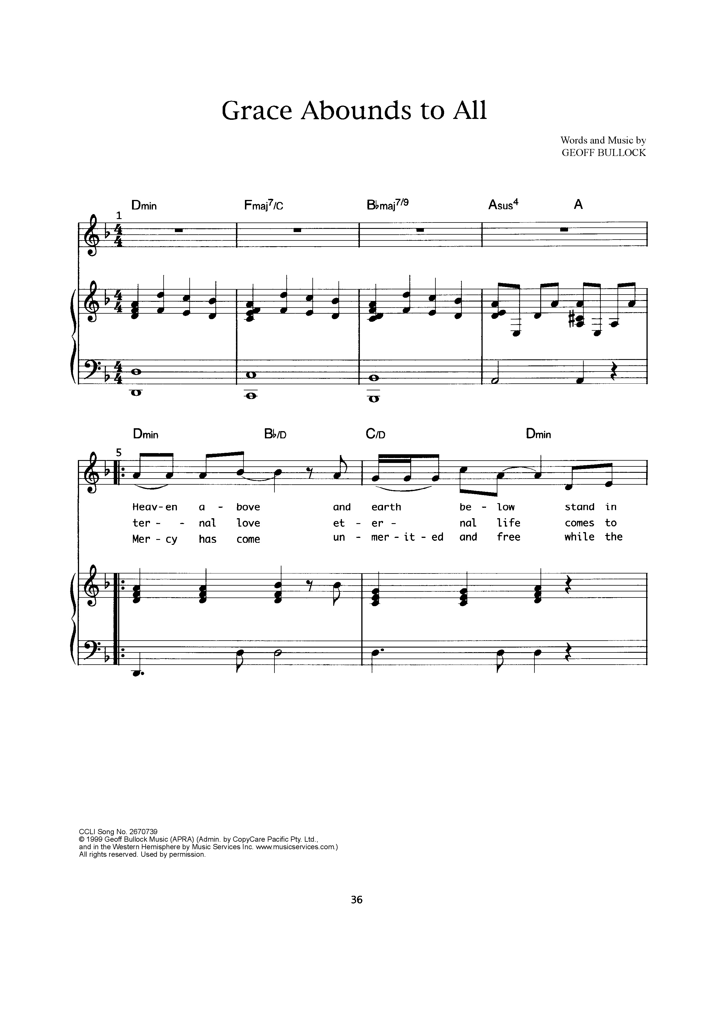 Grace Abounds To All Piano/Melody (Geoff Bullock)