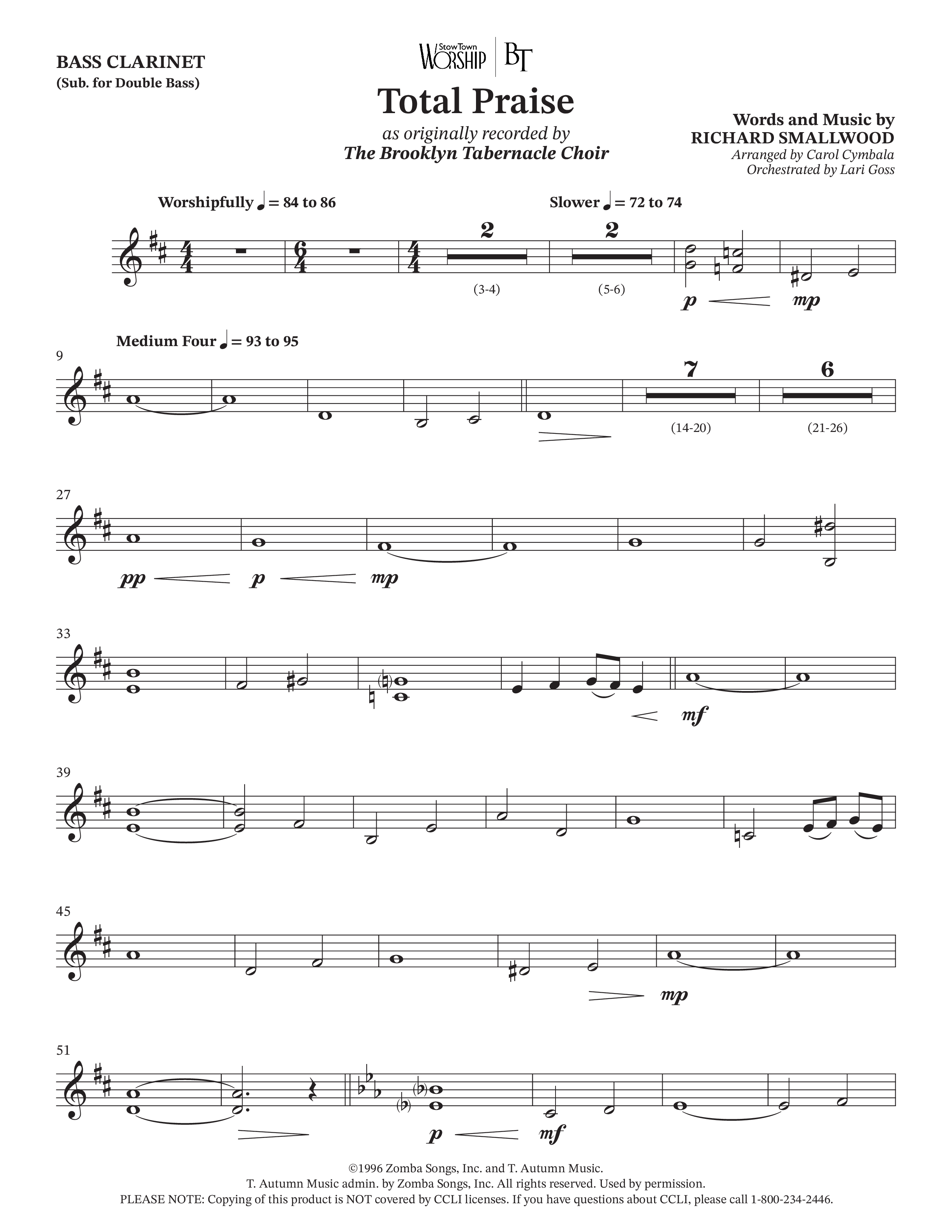 Total Praise (Choral Anthem SATB) Bass Clarinet (The Brooklyn Tabernacle Choir / Arr. Carol Cymbala / Orch. Lari Goss)