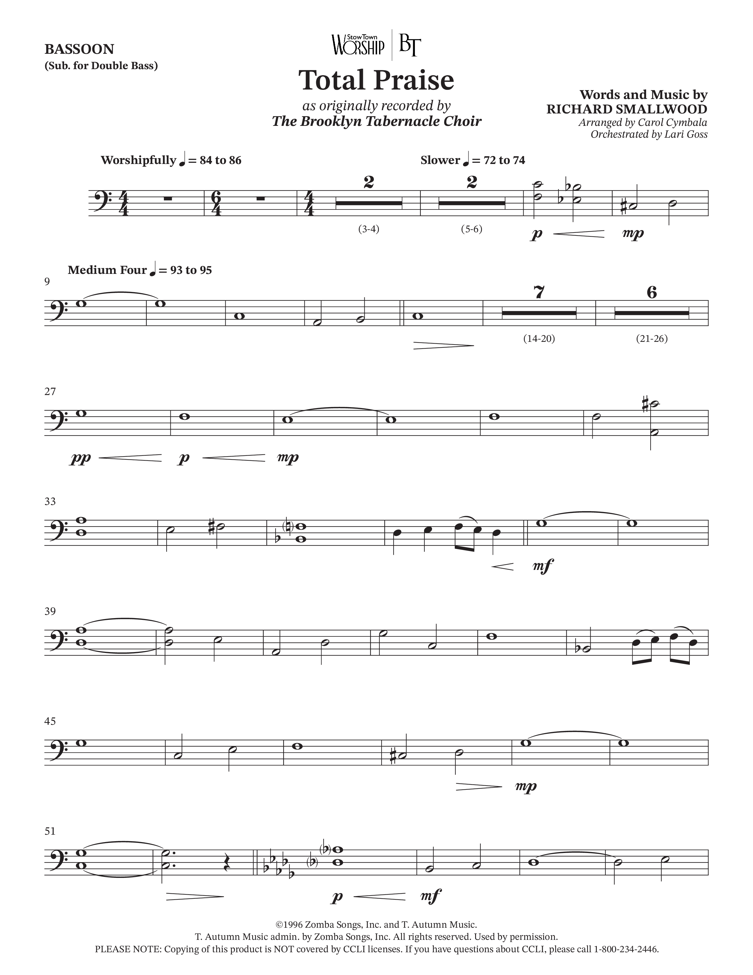 Total Praise (Choral Anthem SATB) Bassoon (The Brooklyn Tabernacle Choir / Arr. Carol Cymbala / Orch. Lari Goss)