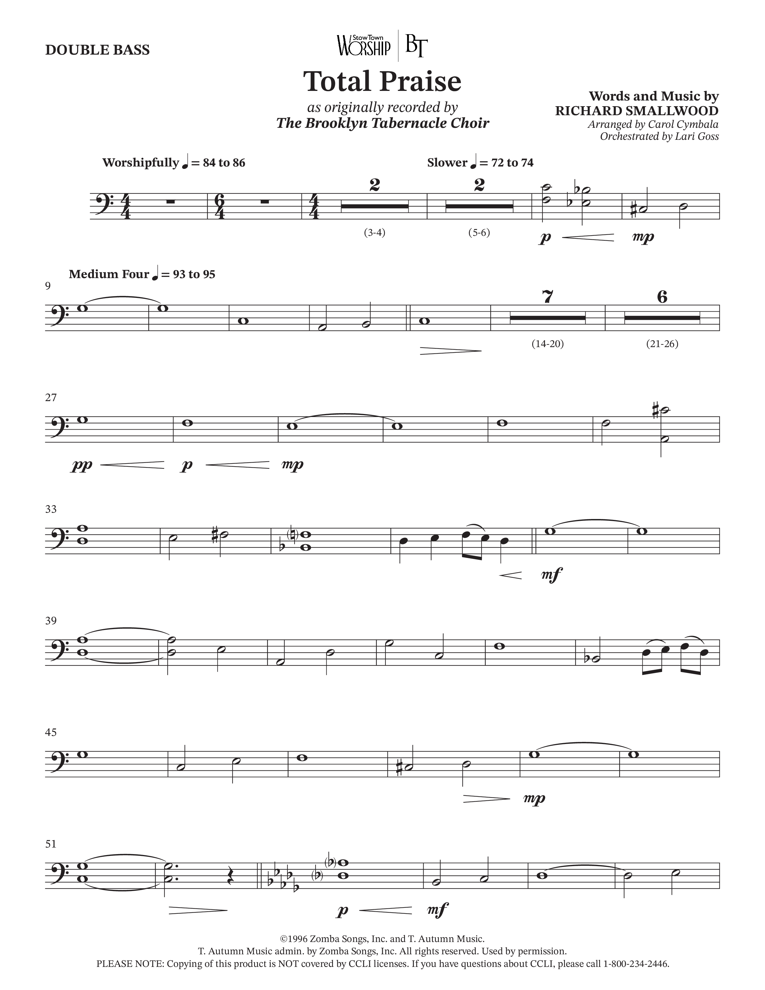Total Praise (Choral Anthem SATB) Double Bass (The Brooklyn Tabernacle Choir / Arr. Carol Cymbala / Orch. Lari Goss)