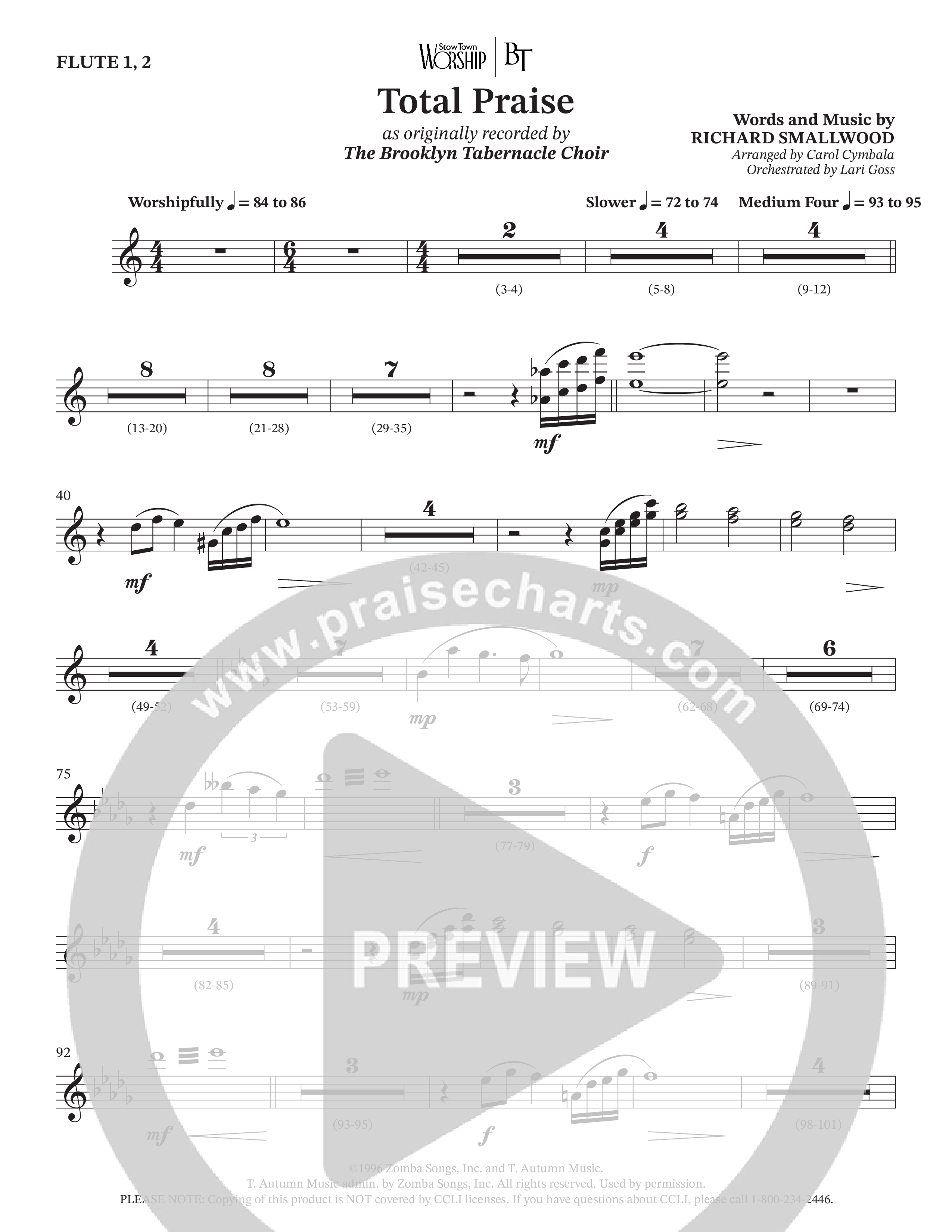 Total Praise (Choral Anthem SATB) Flute 1/2 (The Brooklyn Tabernacle Choir / Arr. Carol Cymbala / Orch. Lari Goss)