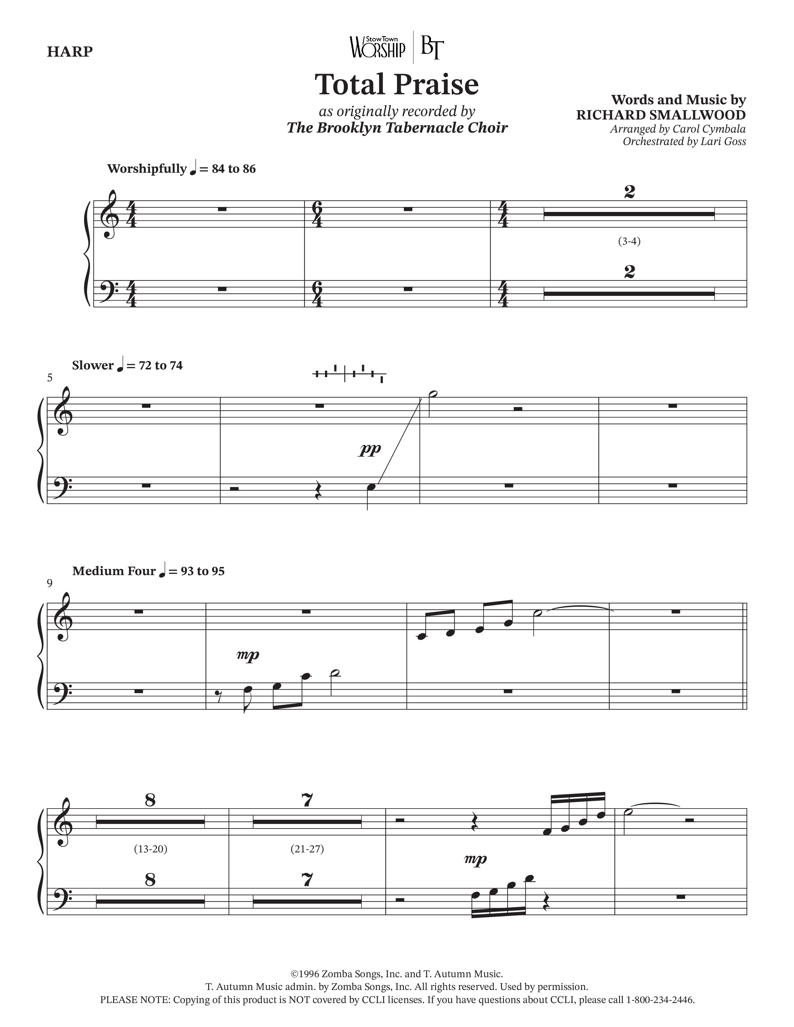 Total Praise (Choral Anthem SATB) Harp (The Brooklyn Tabernacle Choir / Arr. Carol Cymbala / Orch. Lari Goss)