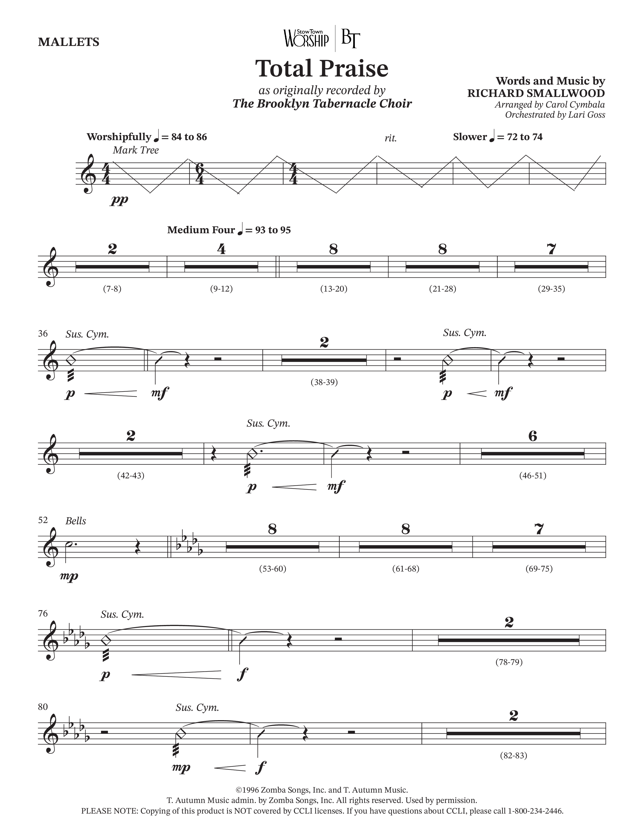 Total Praise (Choral Anthem SATB) Mallets (The Brooklyn Tabernacle Choir / Arr. Carol Cymbala / Orch. Lari Goss)