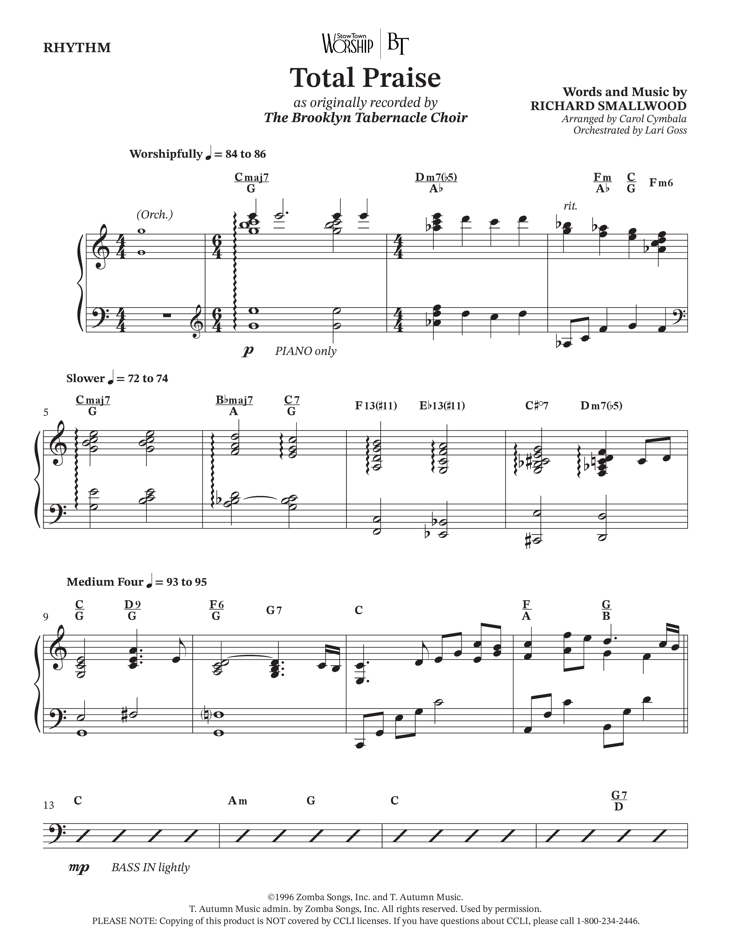 Total Praise (Choral Anthem SATB) Rhythm Chart (The Brooklyn Tabernacle Choir / Arr. Carol Cymbala / Orch. Lari Goss)