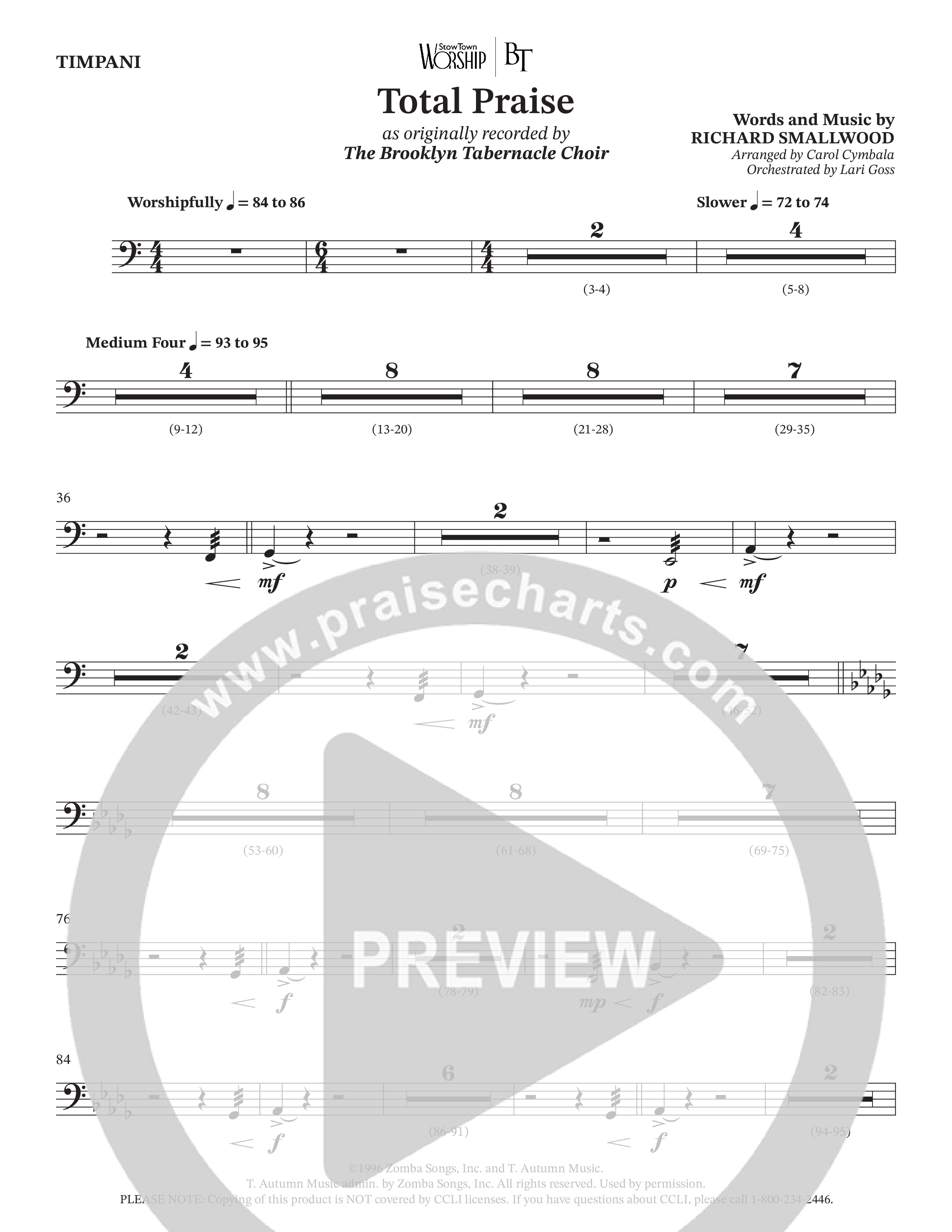 Total Praise (Choral Anthem SATB) Timpani (The Brooklyn Tabernacle Choir / Arr. Carol Cymbala / Orch. Lari Goss)