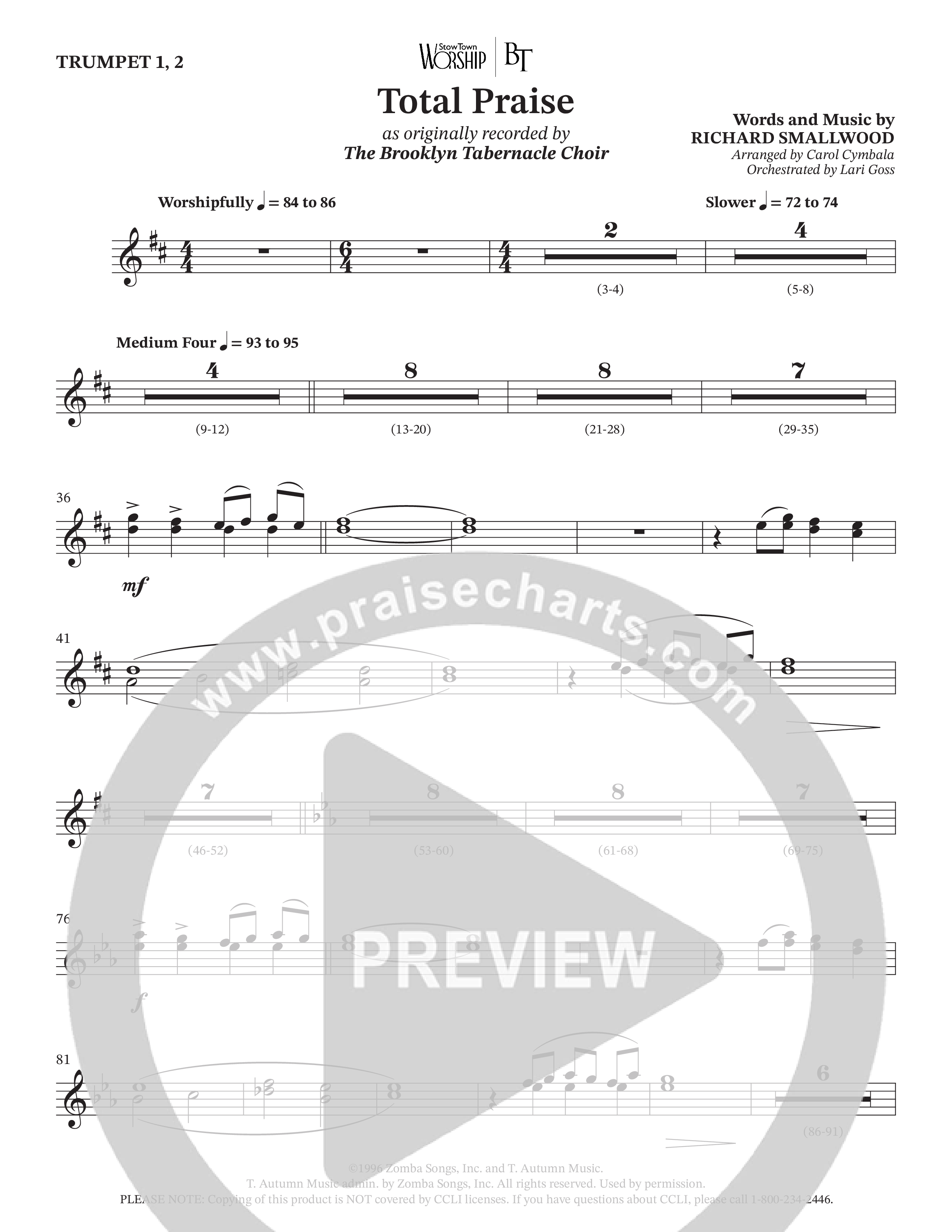 Total Praise (Choral Anthem SATB) Trumpet 1,2 (The Brooklyn Tabernacle Choir / Arr. Carol Cymbala / Orch. Lari Goss)