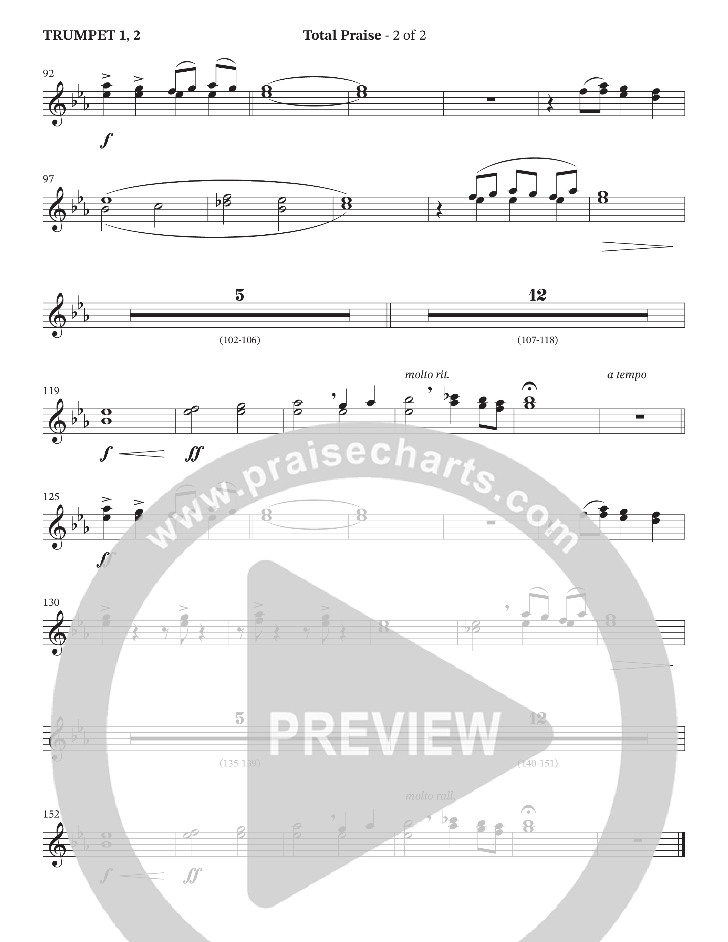 Total Praise (Choral Anthem SATB) Trumpet 1,2 (The Brooklyn Tabernacle Choir / Arr. Carol Cymbala / Orch. Lari Goss)