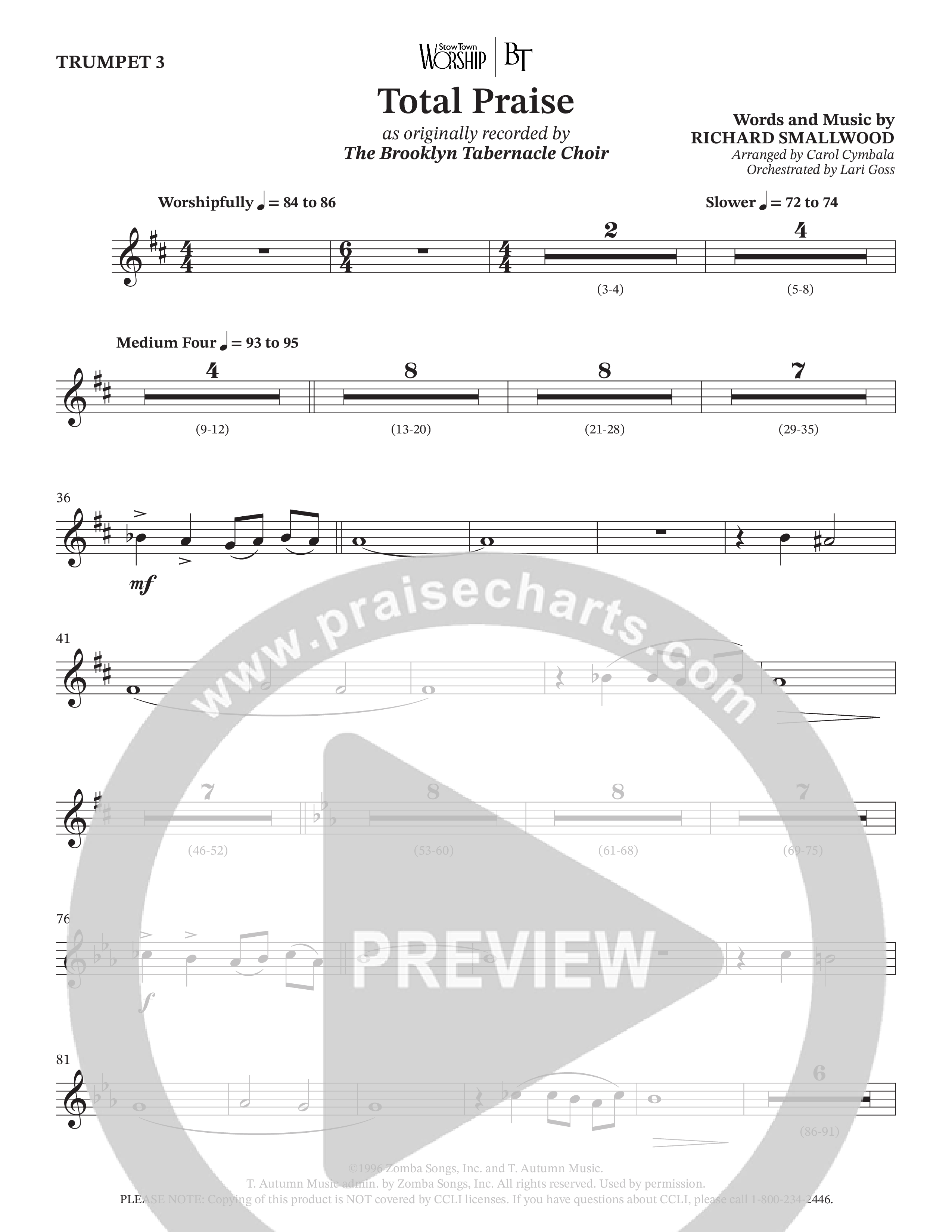 Total Praise (Choral Anthem SATB) Trumpet 3 (The Brooklyn Tabernacle Choir / Arr. Carol Cymbala / Orch. Lari Goss)