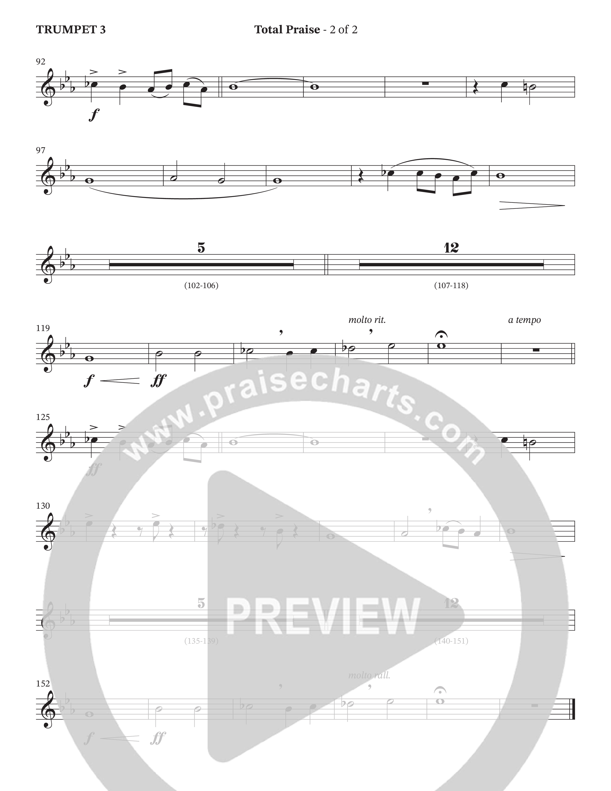 Total Praise (Choral Anthem SATB) Trumpet 3 (The Brooklyn Tabernacle Choir / Arr. Carol Cymbala / Orch. Lari Goss)
