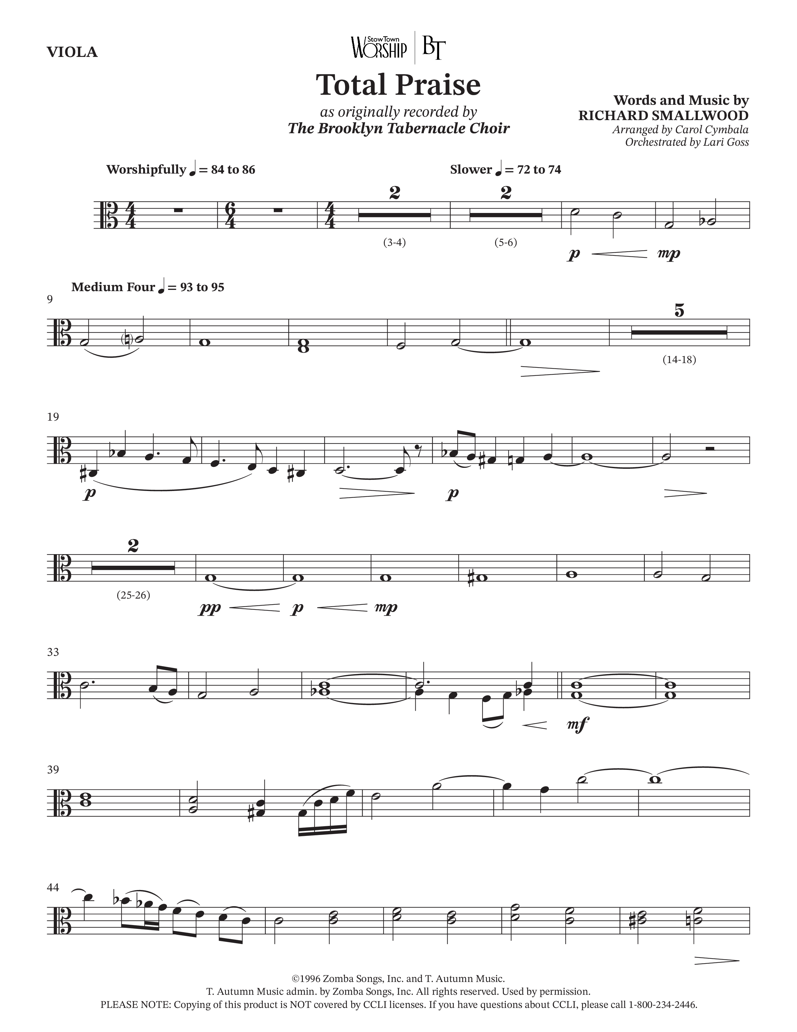 Total Praise (Choral Anthem SATB) Viola (The Brooklyn Tabernacle Choir / Arr. Carol Cymbala / Orch. Lari Goss)