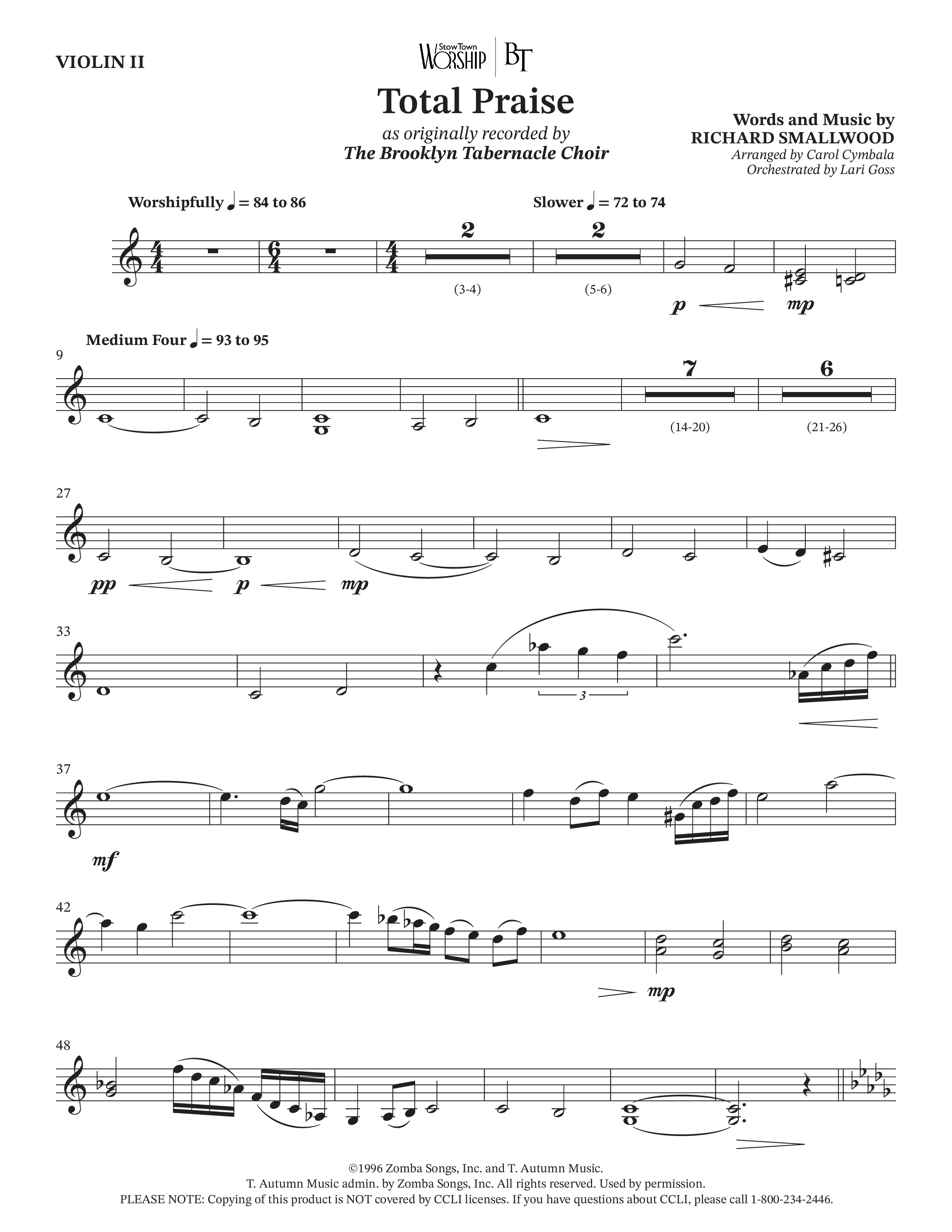Total Praise (Choral Anthem SATB) Violin 2 (The Brooklyn Tabernacle Choir / Arr. Carol Cymbala / Orch. Lari Goss)