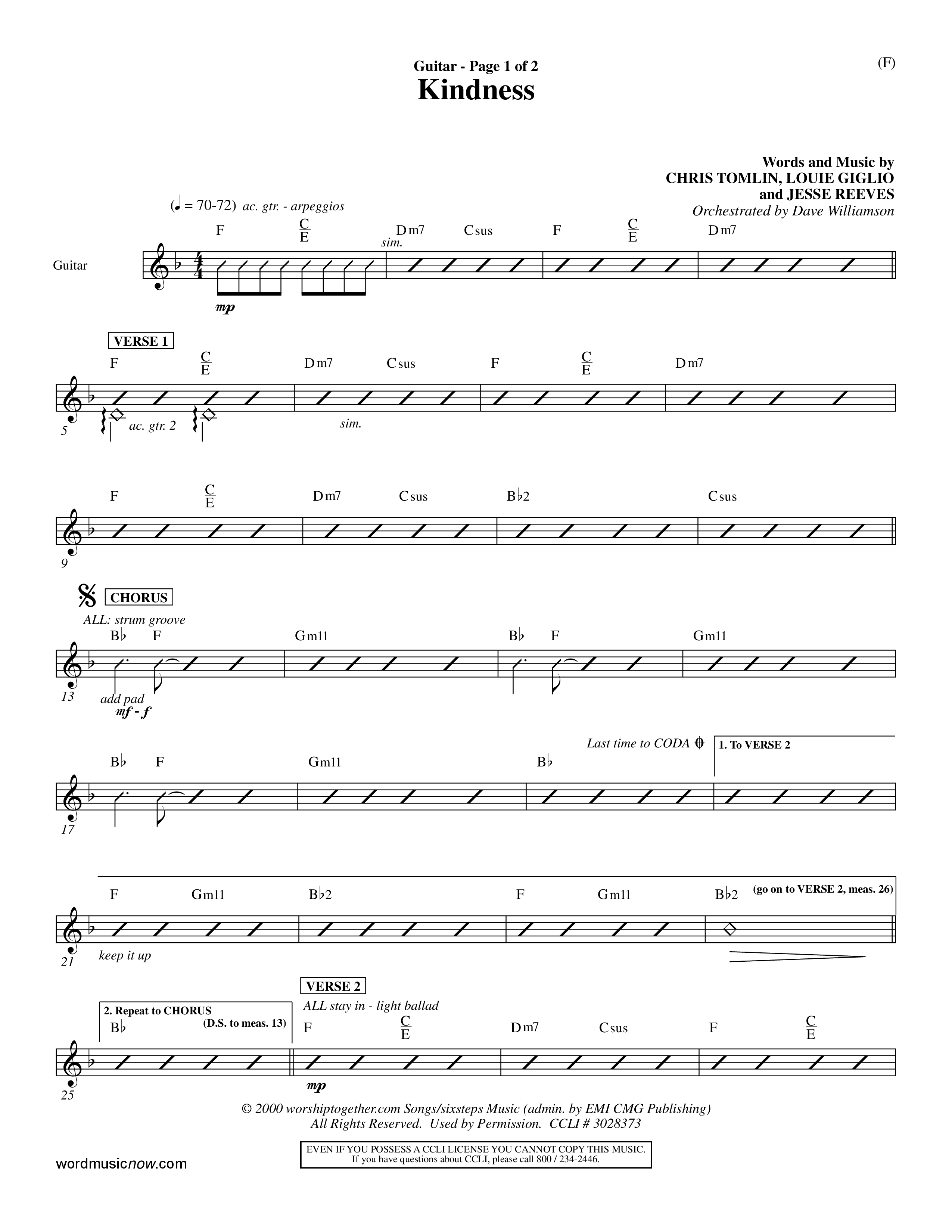 Kindness (Choral Anthem SATB) Acoustic Guitar (Word Music Choral / Arr. Dave Williamson)