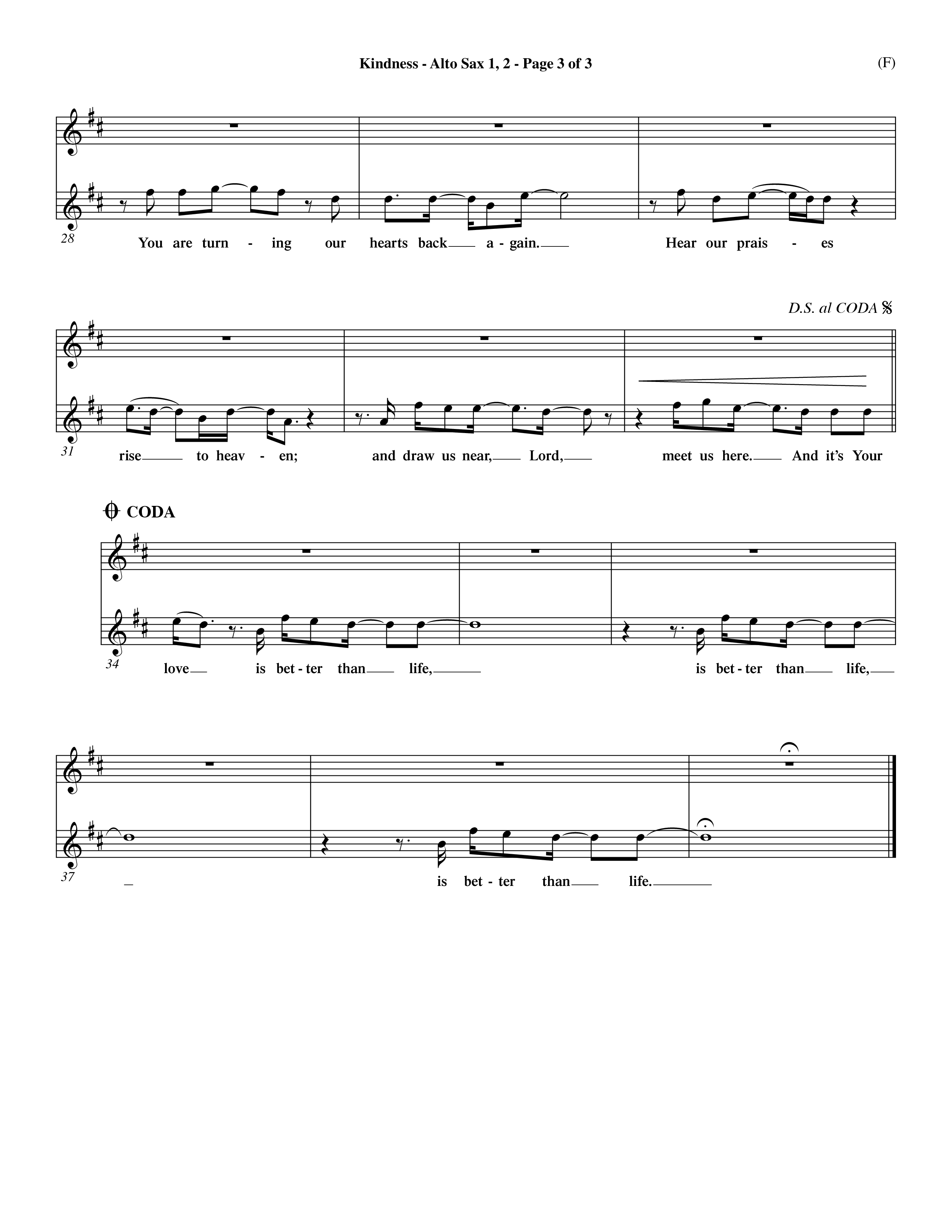 Kindness (Choral Anthem SATB) Alto Sax 1/2 (Word Music Choral / Arr. Dave Williamson)