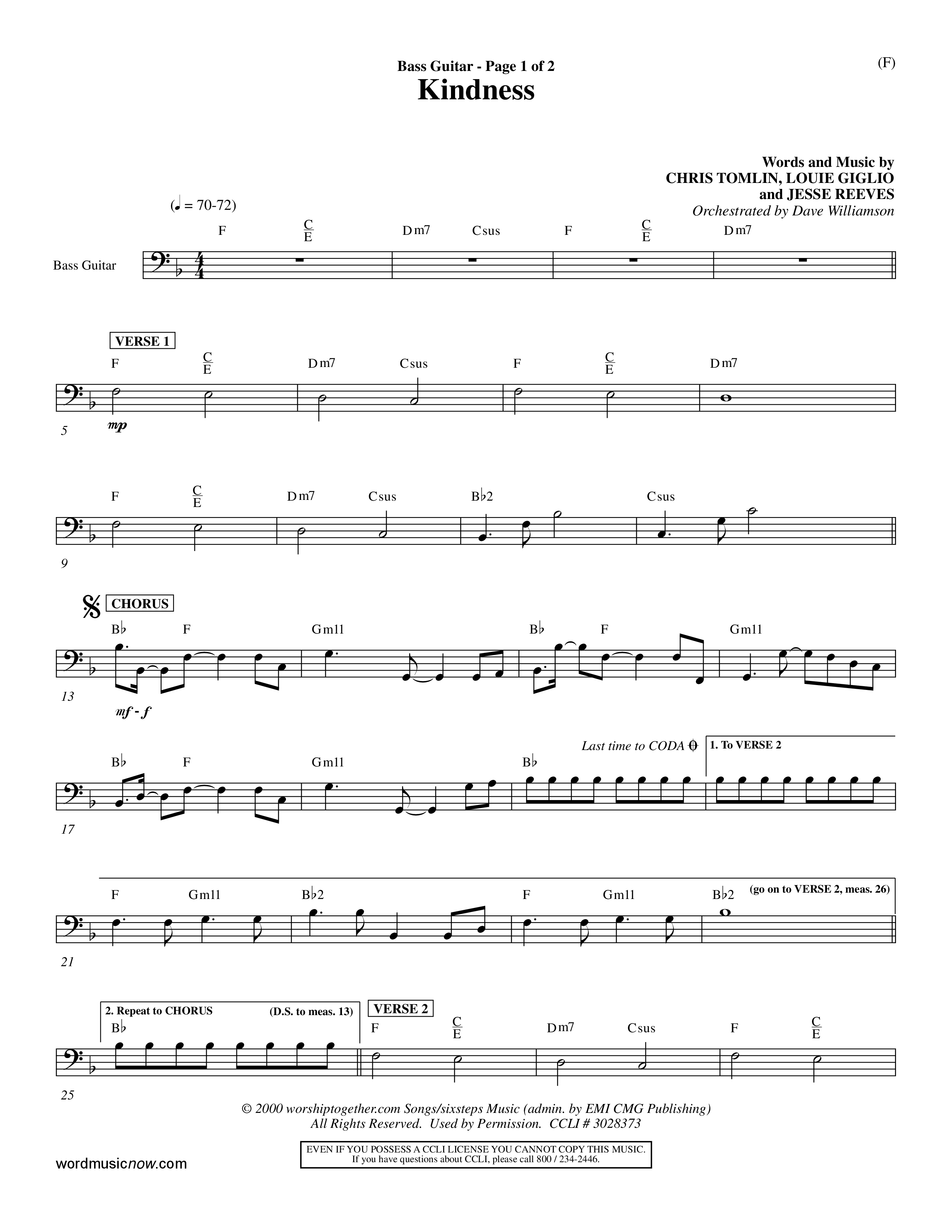 Kindness (Choral Anthem SATB) Bass Guitar (Word Music Choral / Arr. Dave Williamson)