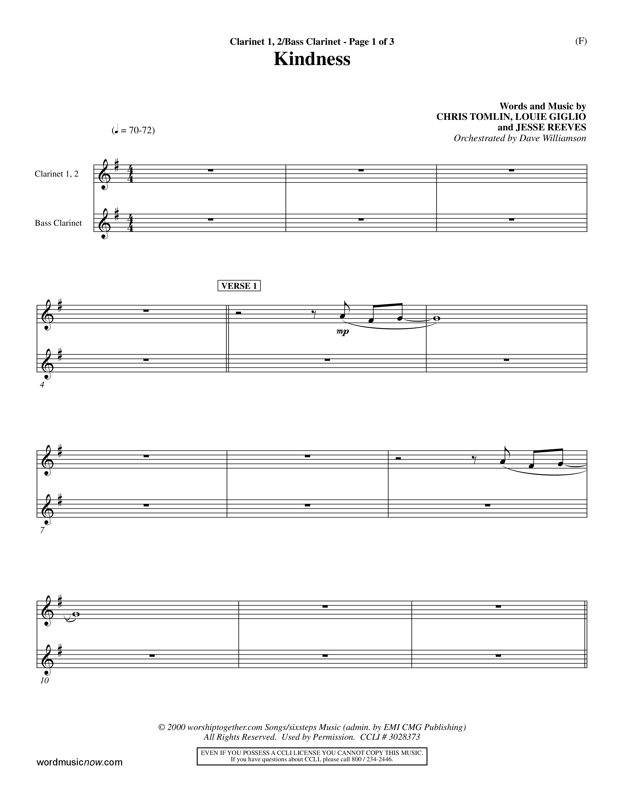 Kindness (Choral Anthem SATB) Clarinet 1/2, Bass Clarinet (Word Music Choral / Arr. Dave Williamson)