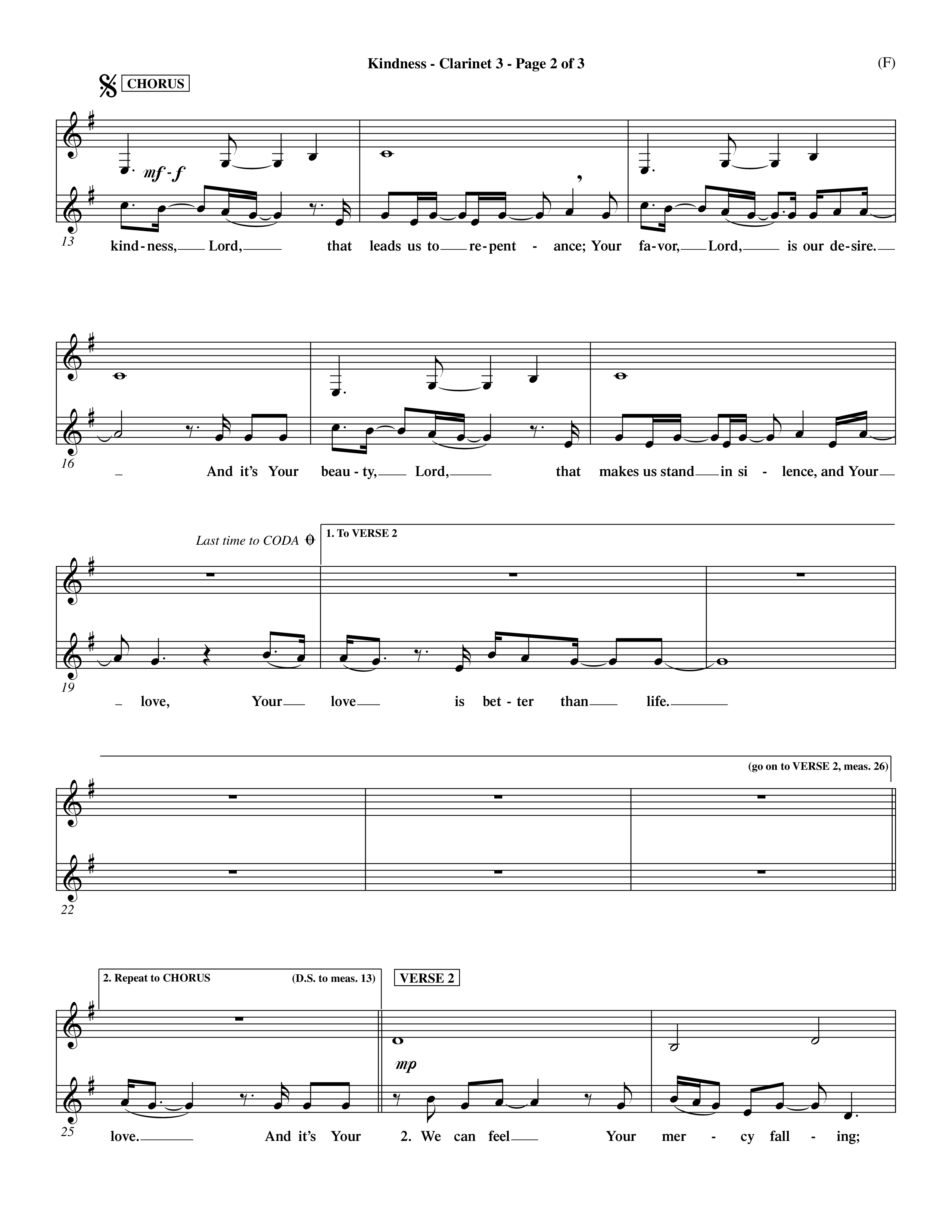 Kindness (Choral Anthem SATB) Clarinet 3 (Word Music Choral / Arr. Dave Williamson)