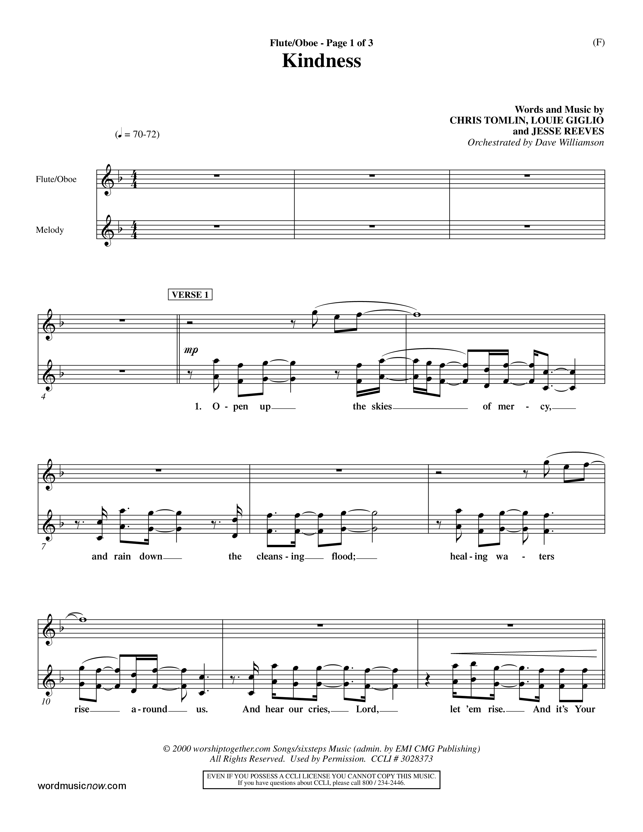 Kindness (Choral Anthem SATB) Flute/Oboe (Word Music Choral / Arr. Dave Williamson)