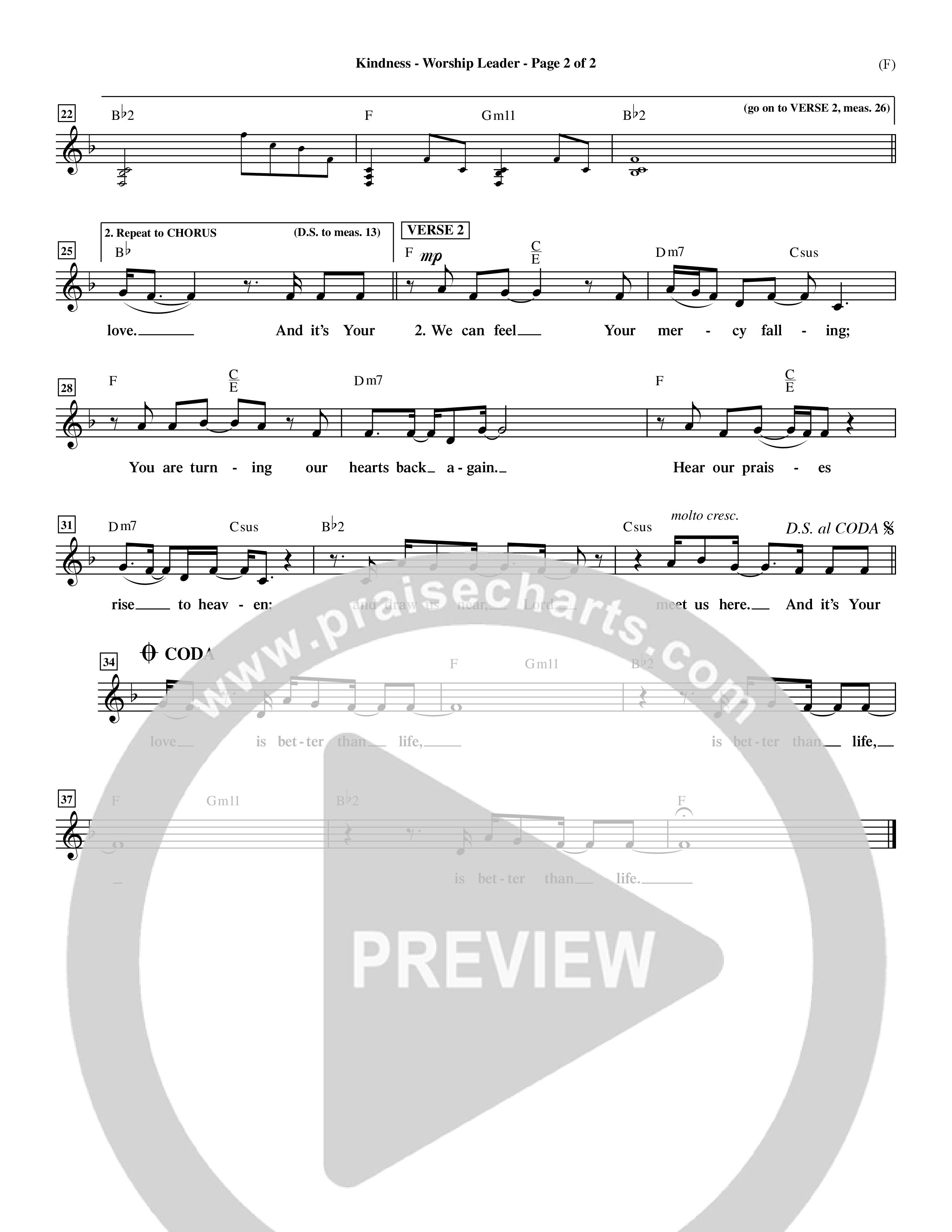 Kindness (Choral Anthem SATB) Lead Sheet (Mel) (Word Music Choral / Arr. Dave Williamson)