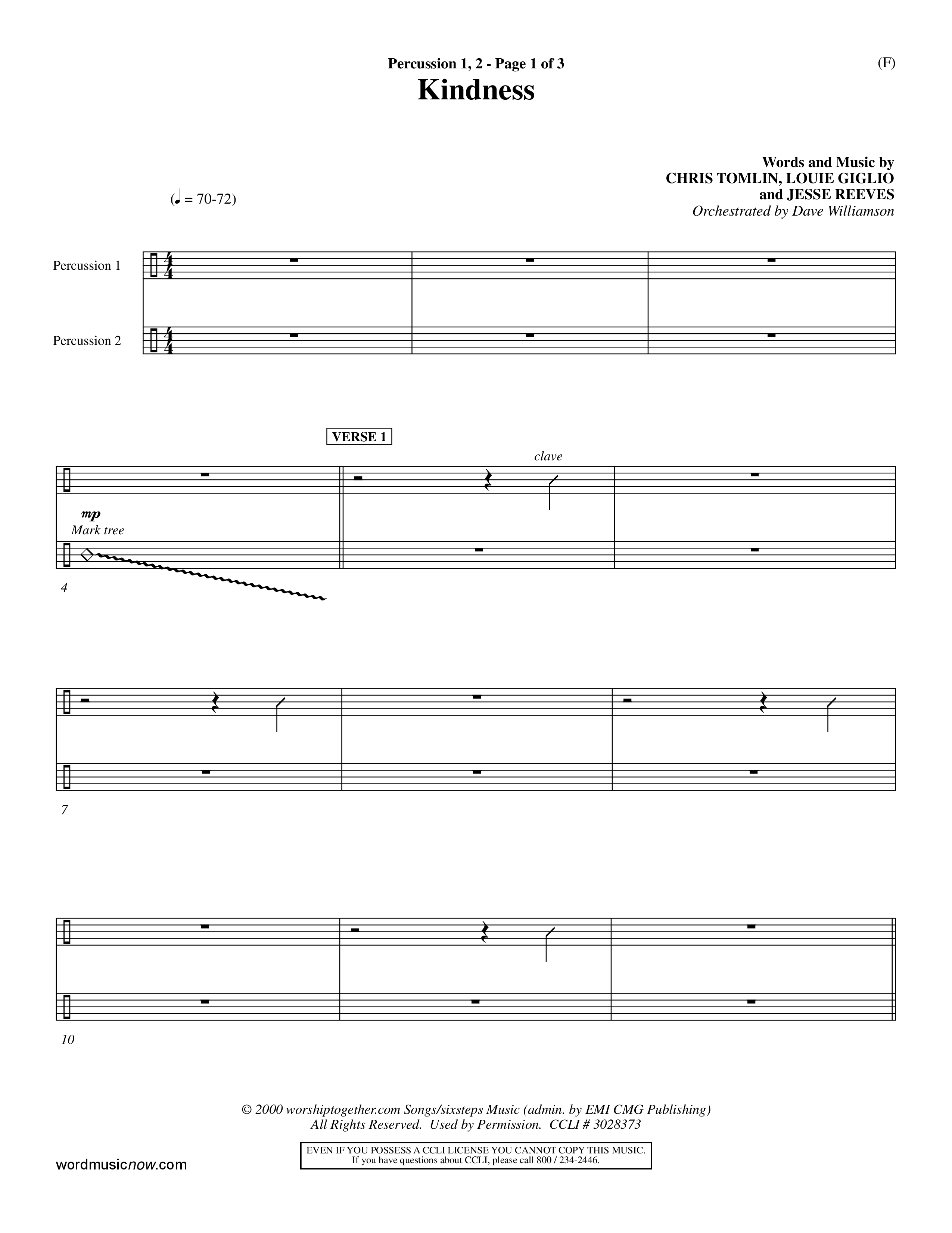 Kindness (Choral Anthem SATB) Percussion 1/2 (Word Music Choral / Arr. Dave Williamson)