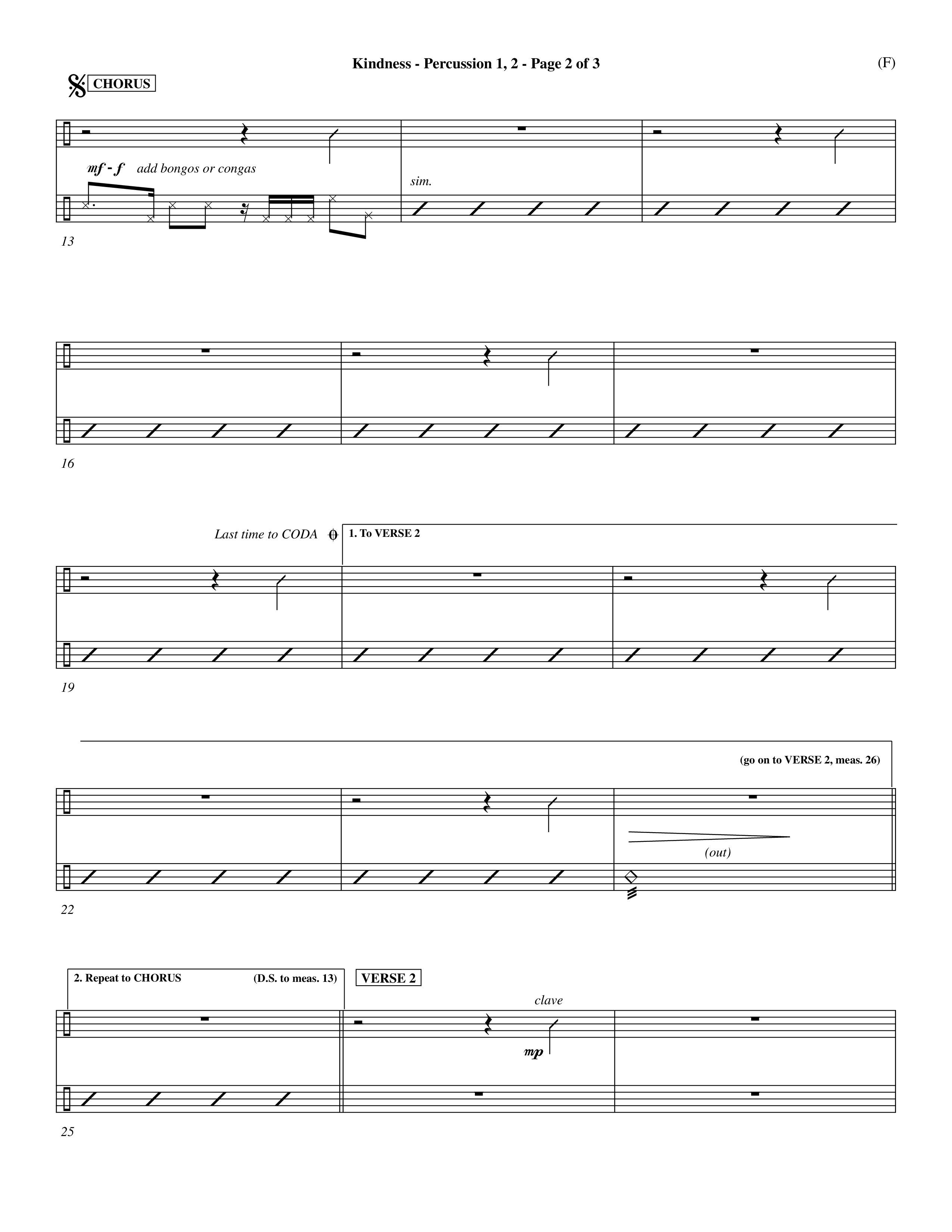 Kindness (Choral Anthem SATB) Percussion 1/2 (Word Music Choral / Arr. Dave Williamson)