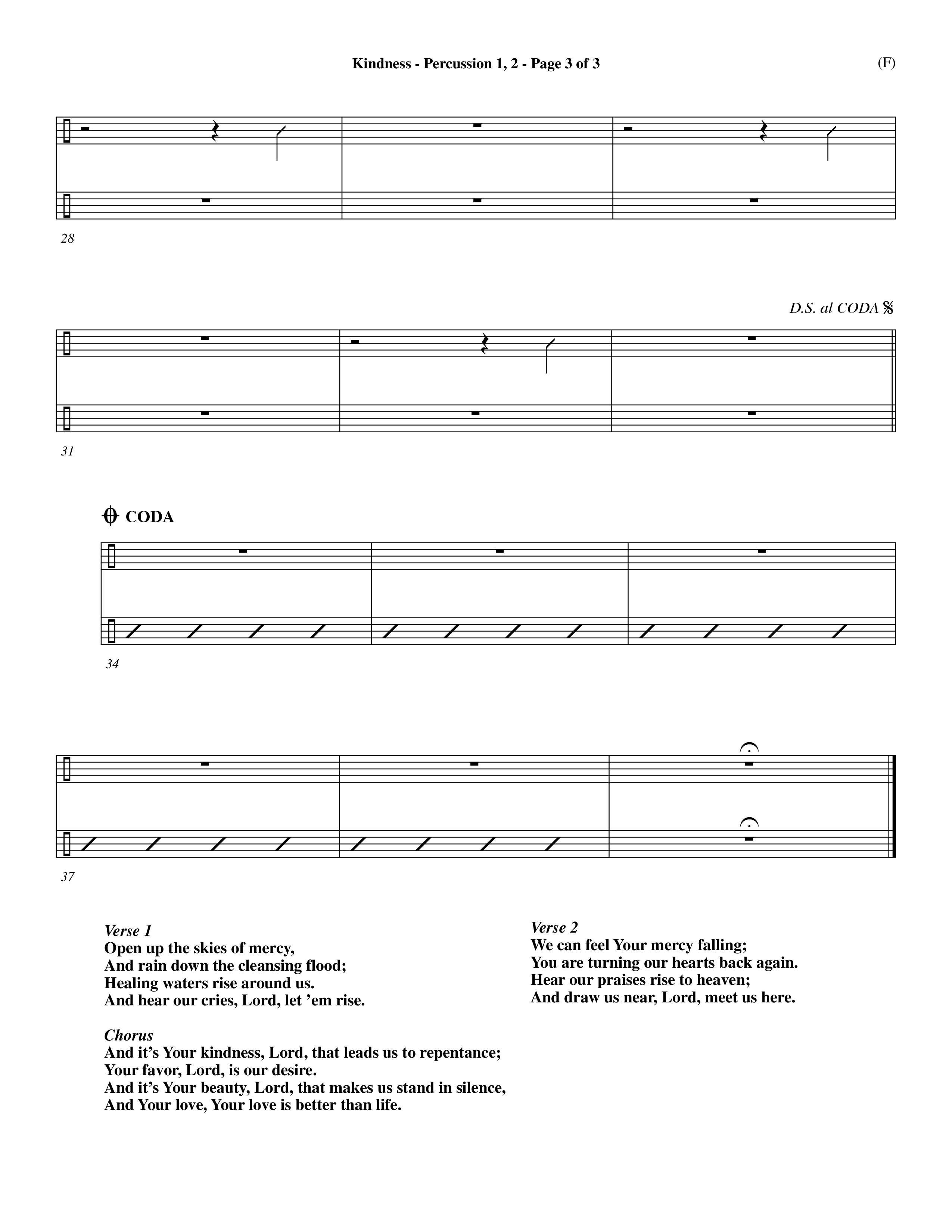 Kindness (Choral Anthem SATB) Percussion 1/2 (Word Music Choral / Arr. Dave Williamson)
