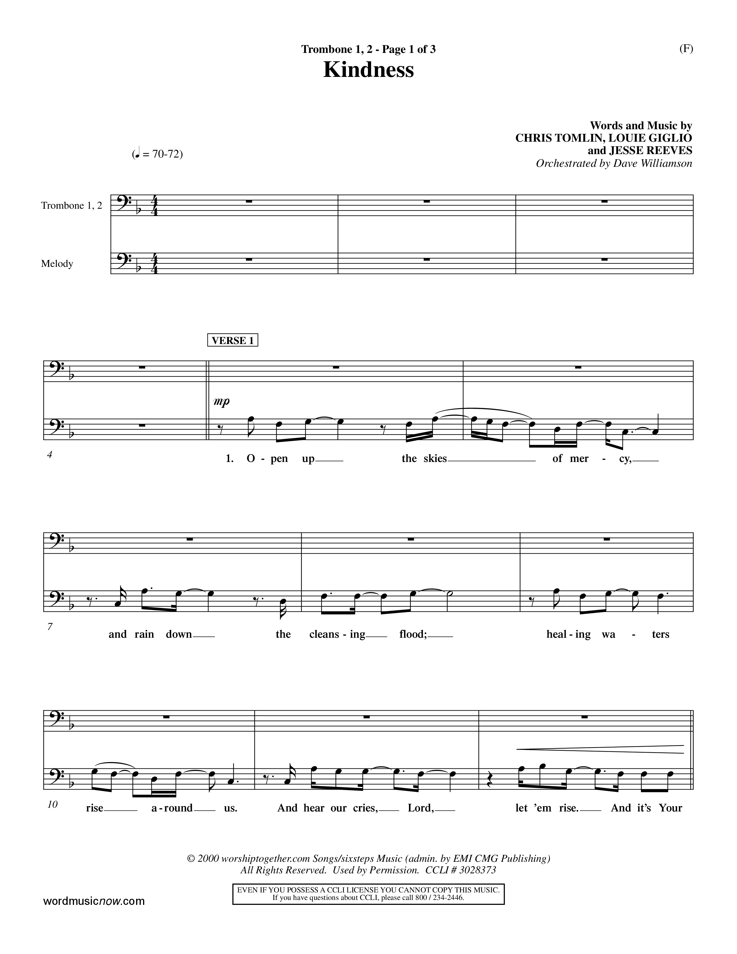 Kindness (Choral Anthem SATB) Trombone 1/2 (Word Music Choral / Arr. Dave Williamson)