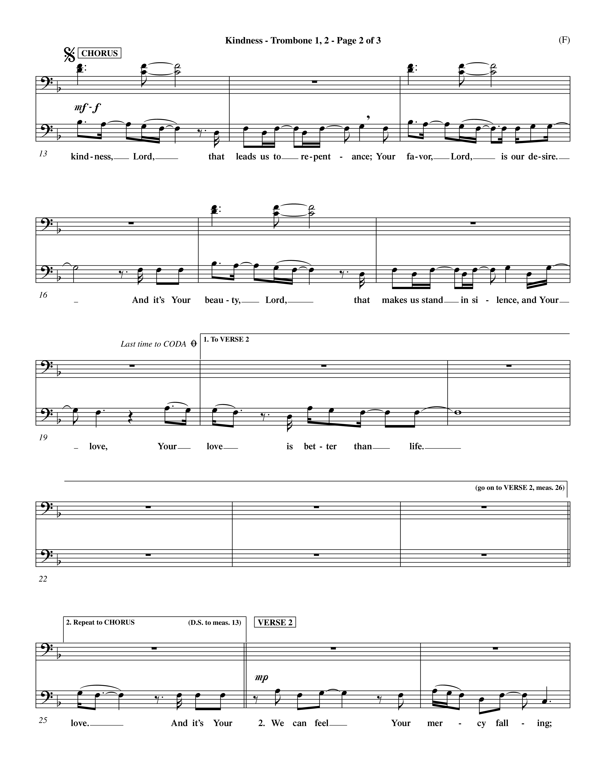 Kindness (Choral Anthem SATB) Trombone 1/2 (Word Music Choral / Arr. Dave Williamson)