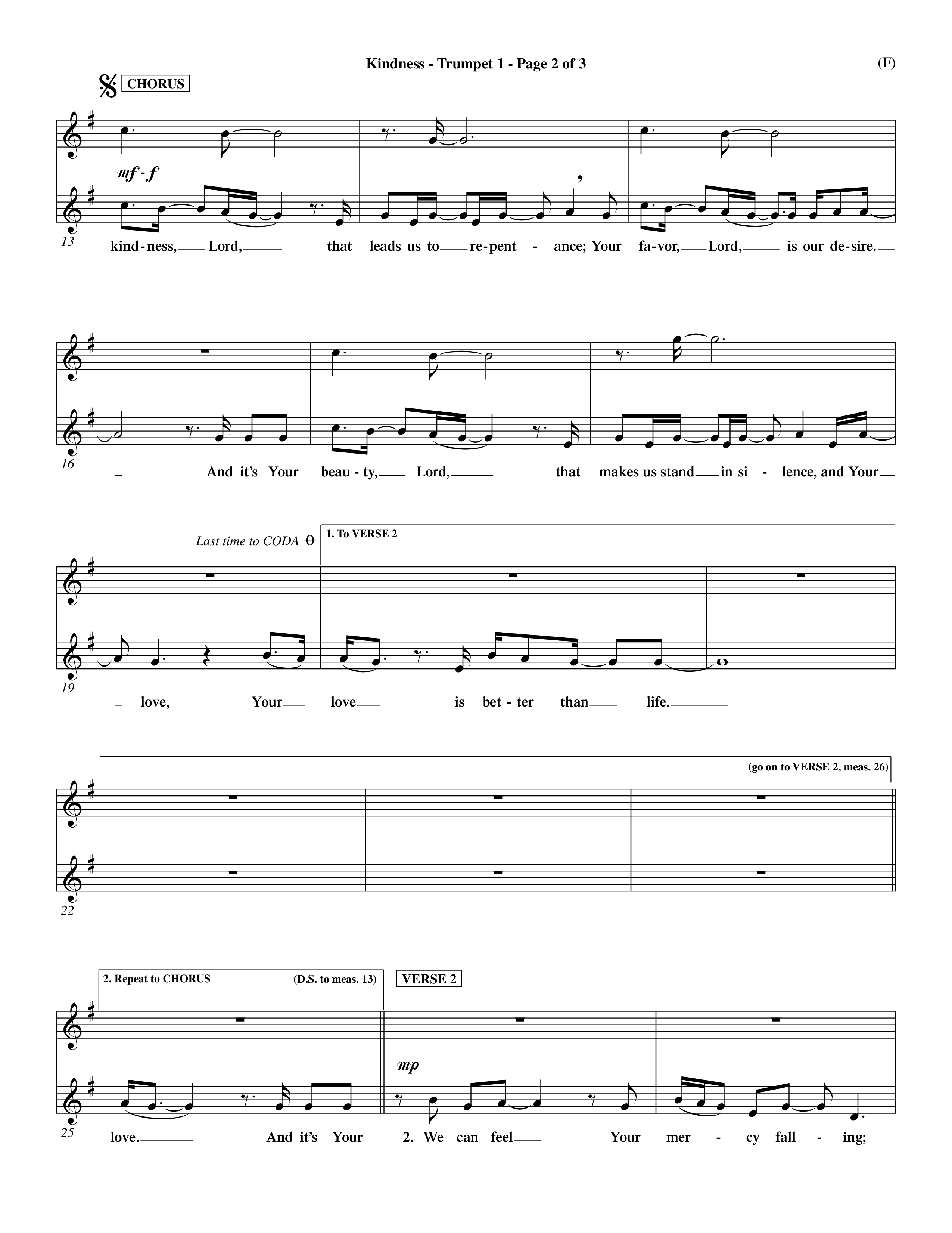 Kindness (Choral Anthem SATB) Trumpet 1 (Word Music Choral / Arr. Dave Williamson)