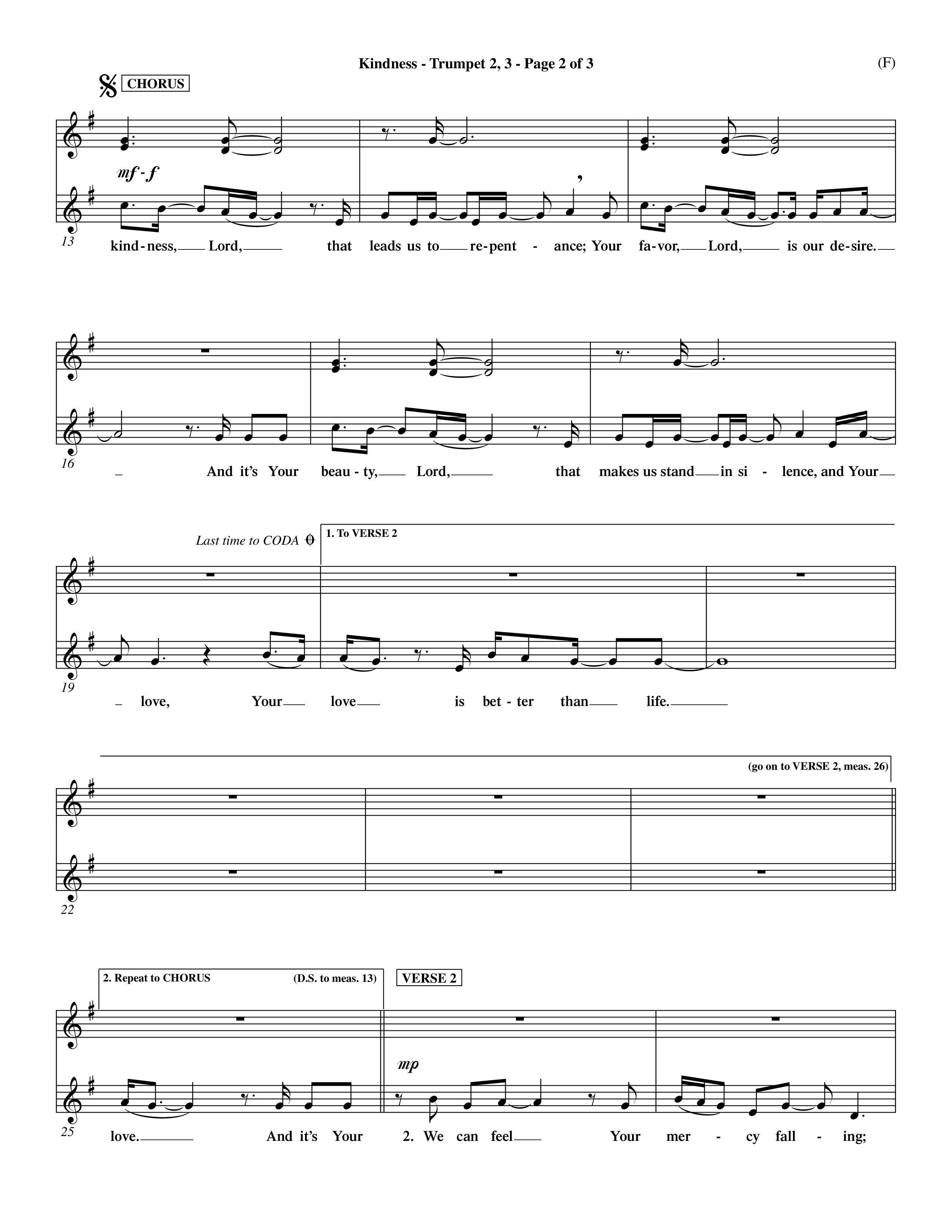 Kindness (Choral Anthem SATB) Trumpet 2/3 (Word Music Choral / Arr. Dave Williamson)