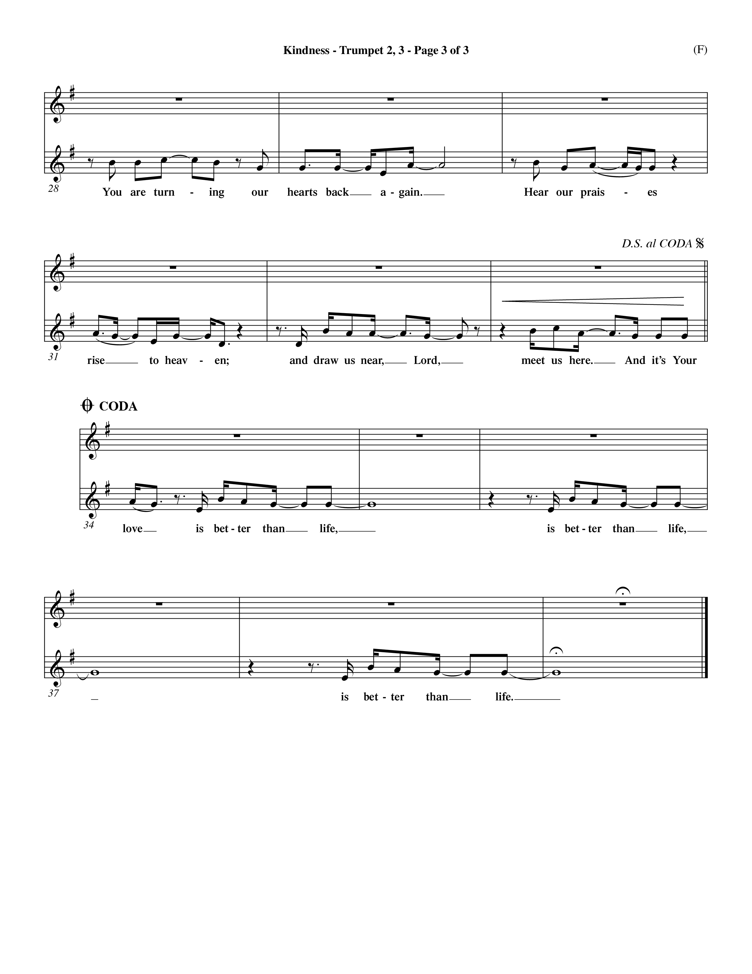 Kindness (Choral Anthem SATB) Trumpet 2/3 (Word Music Choral / Arr. Dave Williamson)