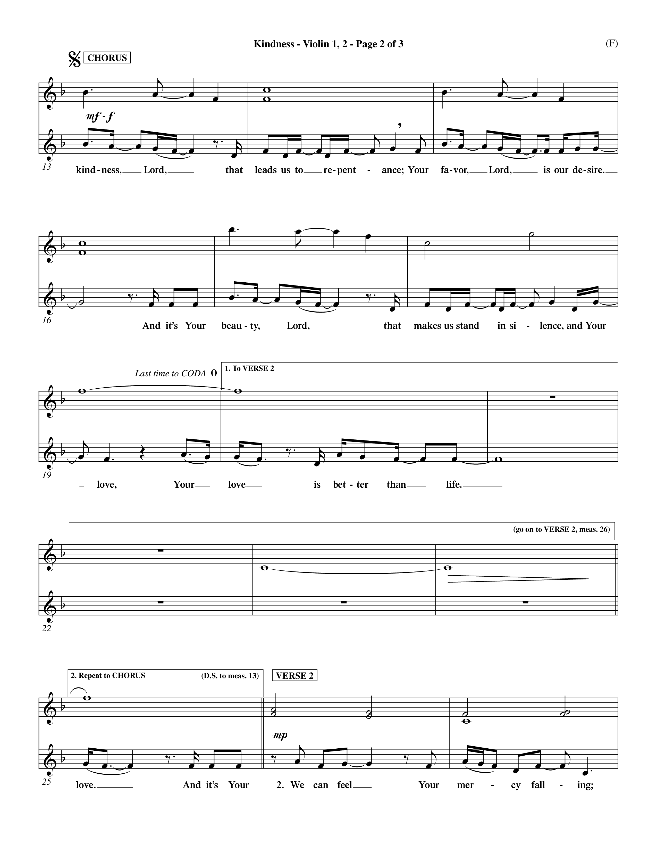 Kindness (Choral Anthem SATB) Violin 1/2 (Word Music Choral / Arr. Dave Williamson)