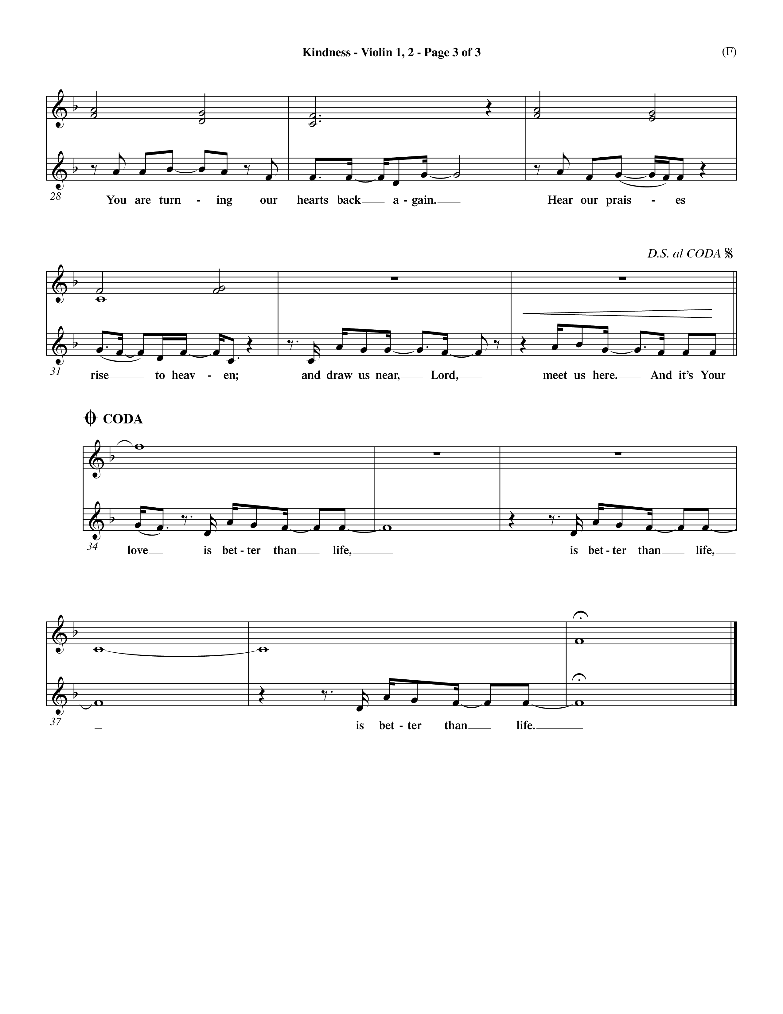 Kindness (Choral Anthem SATB) Violin 1/2 (Word Music Choral / Arr. Dave Williamson)