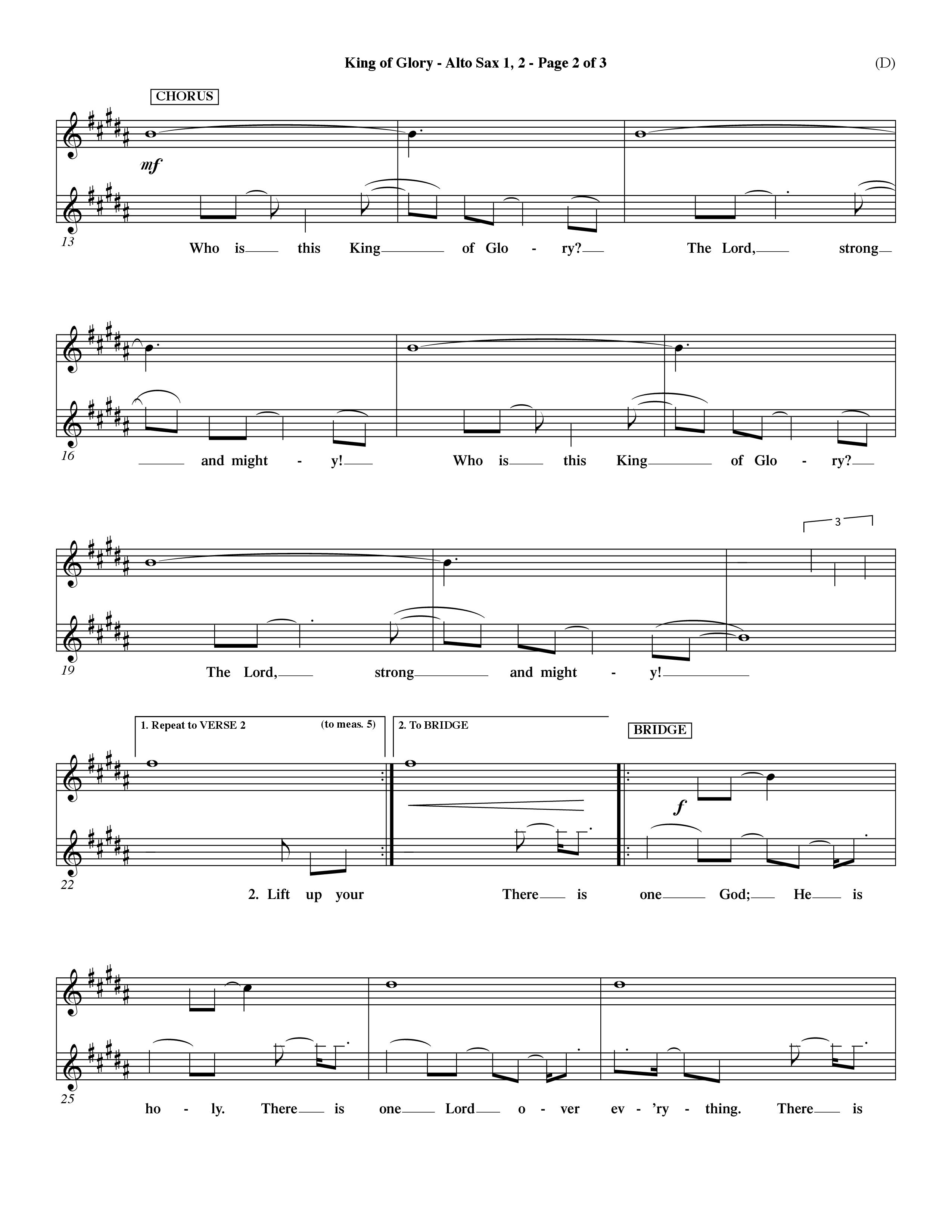 King Of Glory (Choral Anthem SATB) Alto Sax 1/2 (Word Music Choral / Orch. Dave Williamson)
