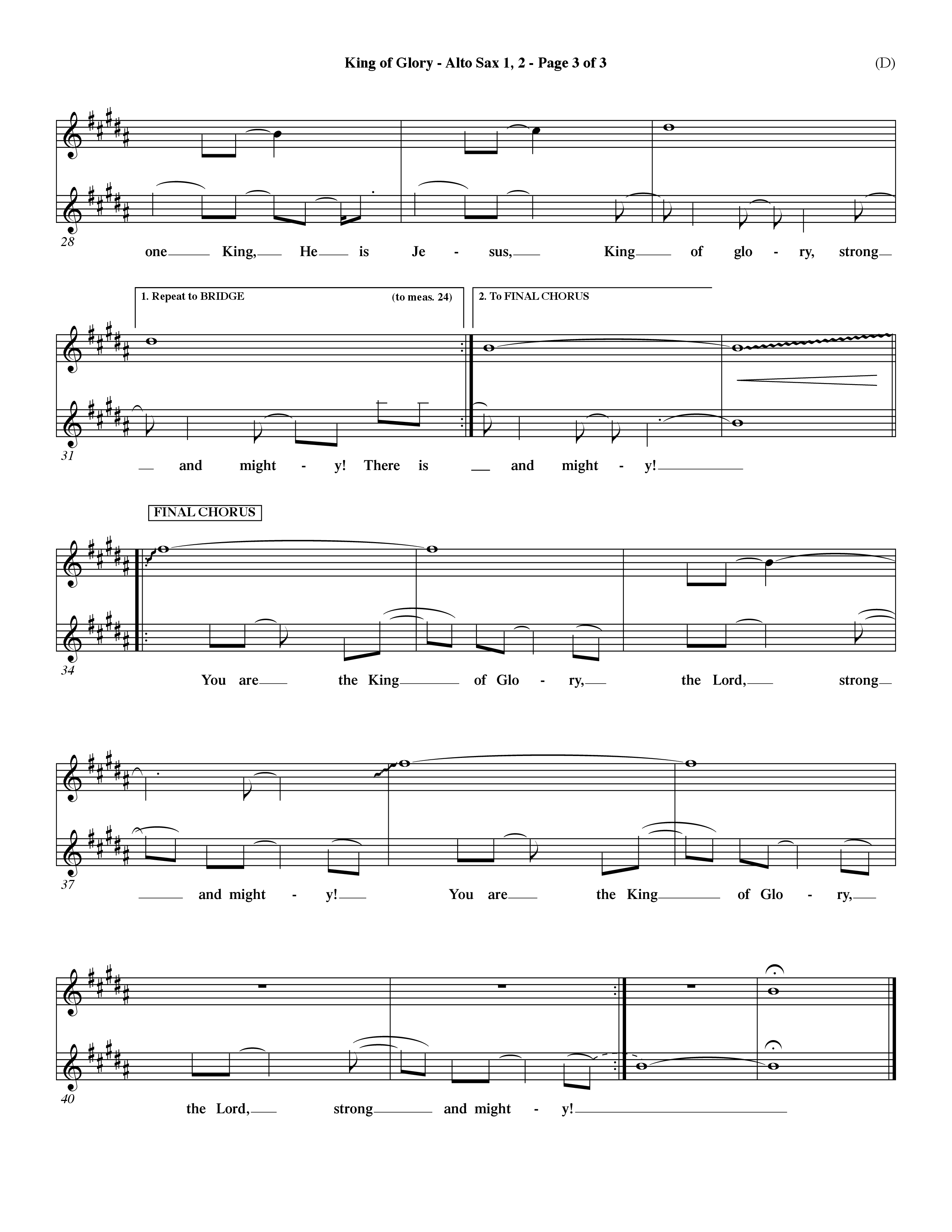 King Of Glory (Choral Anthem SATB) Alto Sax 1/2 (Word Music Choral / Orch. Dave Williamson)