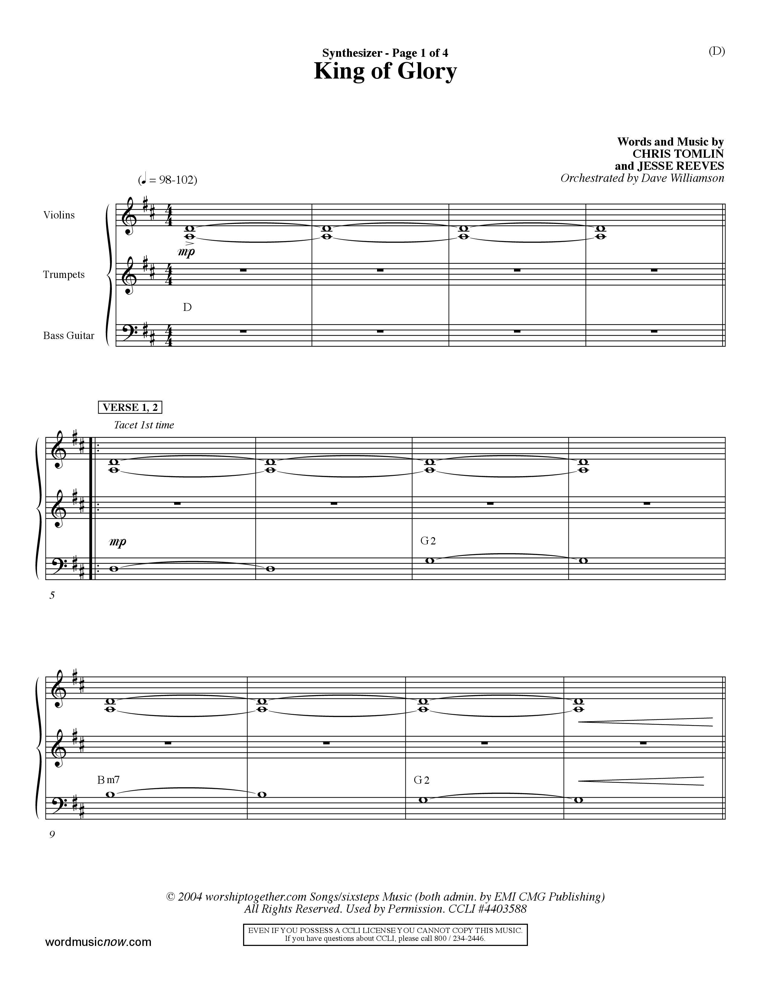 King Of Glory (Choral Anthem SATB) Synth (Word Music Choral / Orch. Dave Williamson)