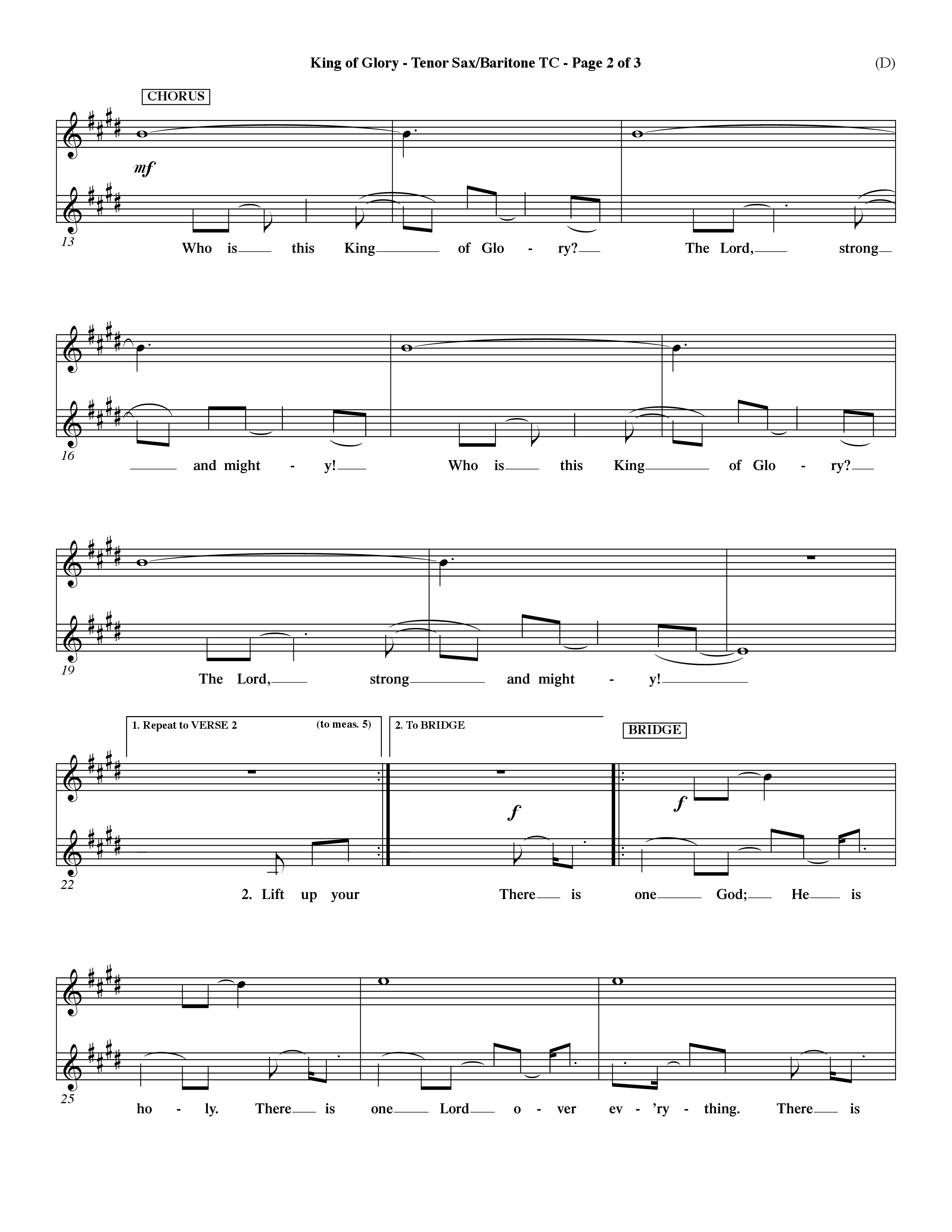 King Of Glory (Choral Anthem SATB) Tenor Sax/Baritone T.C. (Word Music Choral / Orch. Dave Williamson)