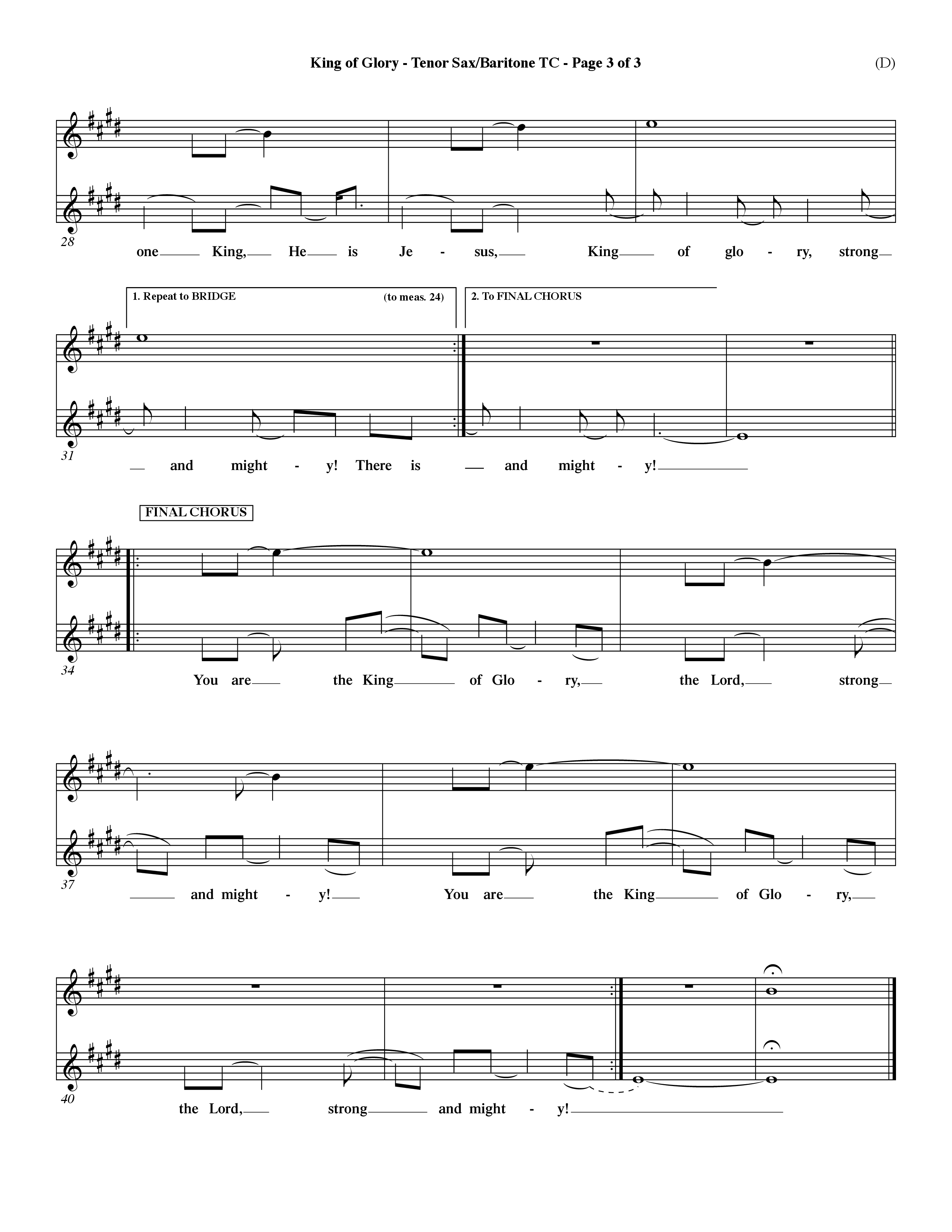 King Of Glory (Choral Anthem SATB) Tenor Sax/Baritone T.C. (Word Music Choral / Orch. Dave Williamson)